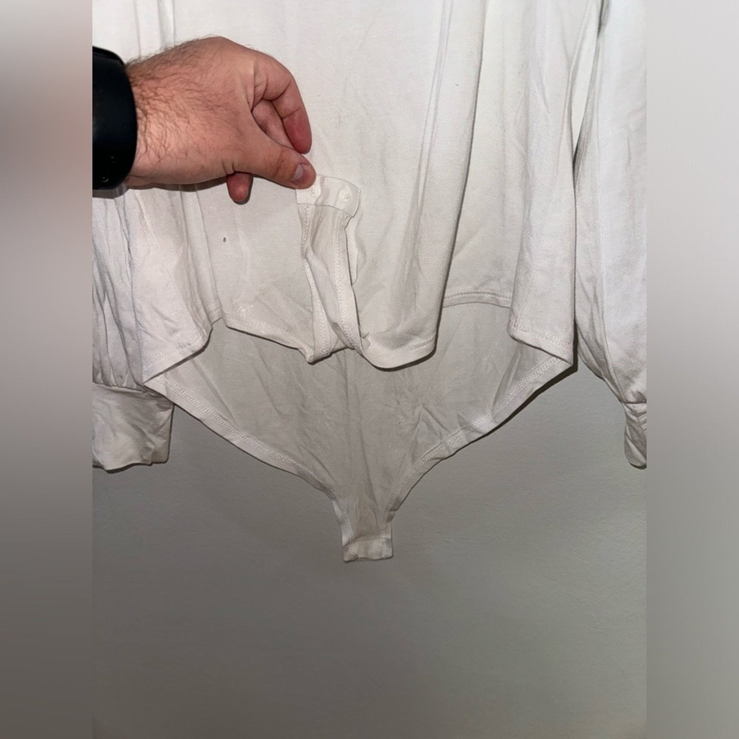 Pre-Owned MD Jorasob White Long Sleeve Flowy Bodysuit