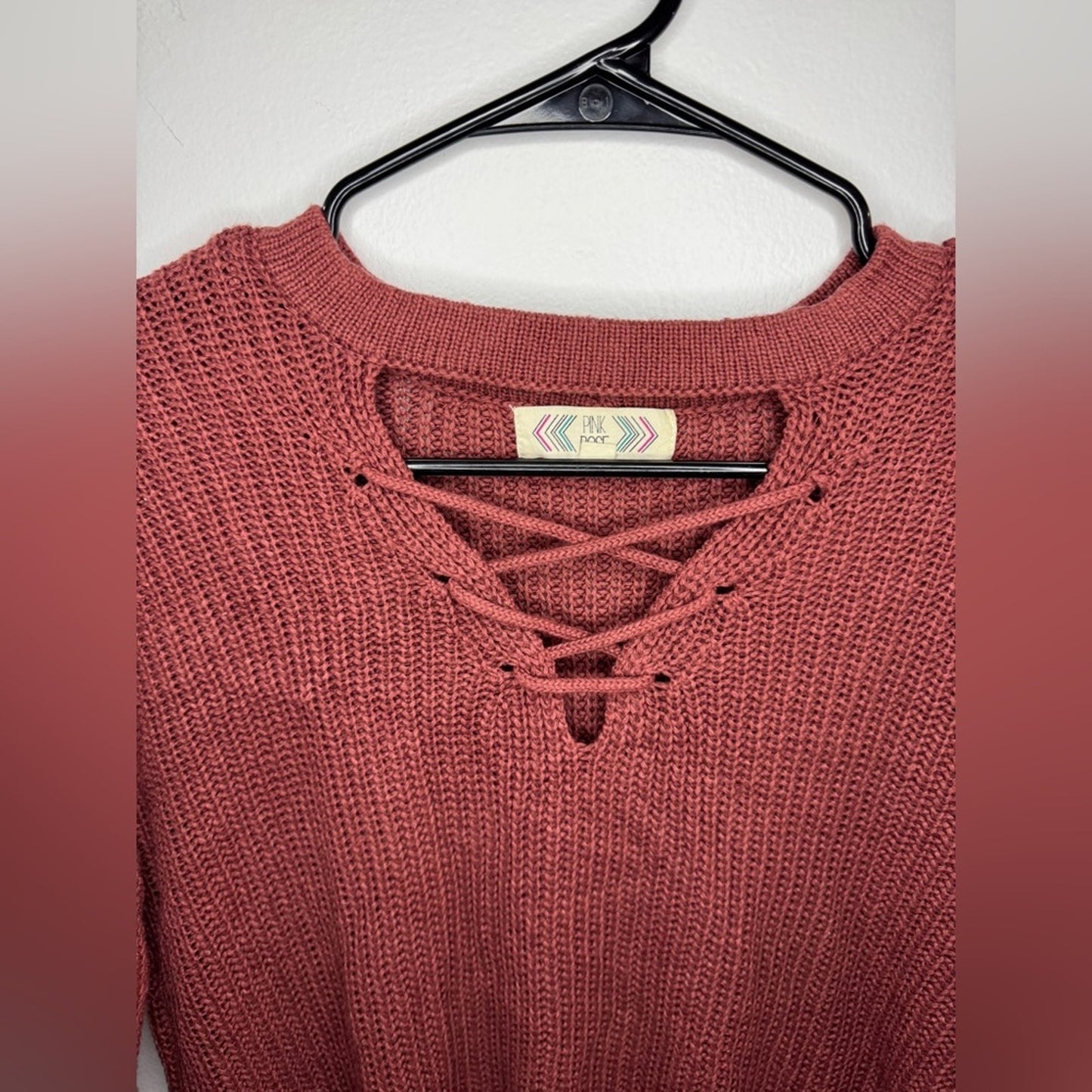 Pre-Owned MD Pink Rose Red Open Front Knitted Sweater