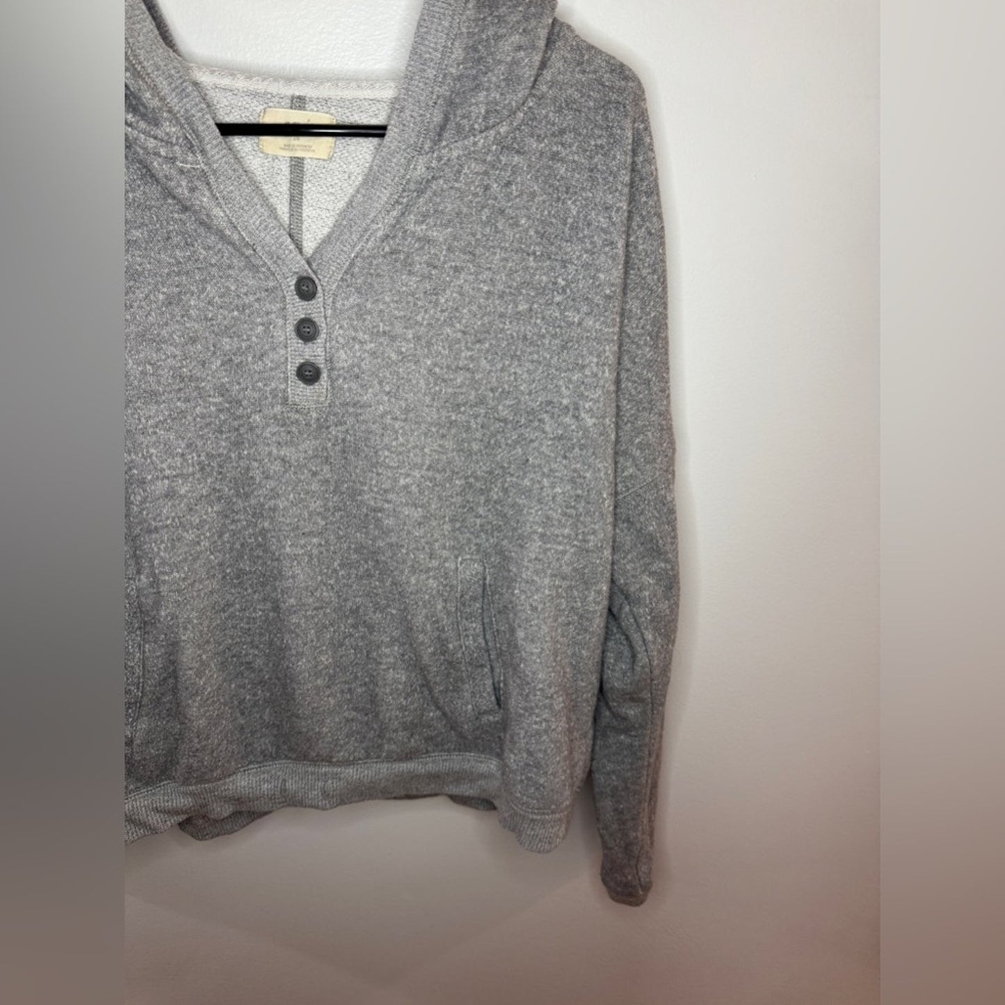 Pre-Owned LG Aerie Grey Button-Up Cropped Pullover Hoodie