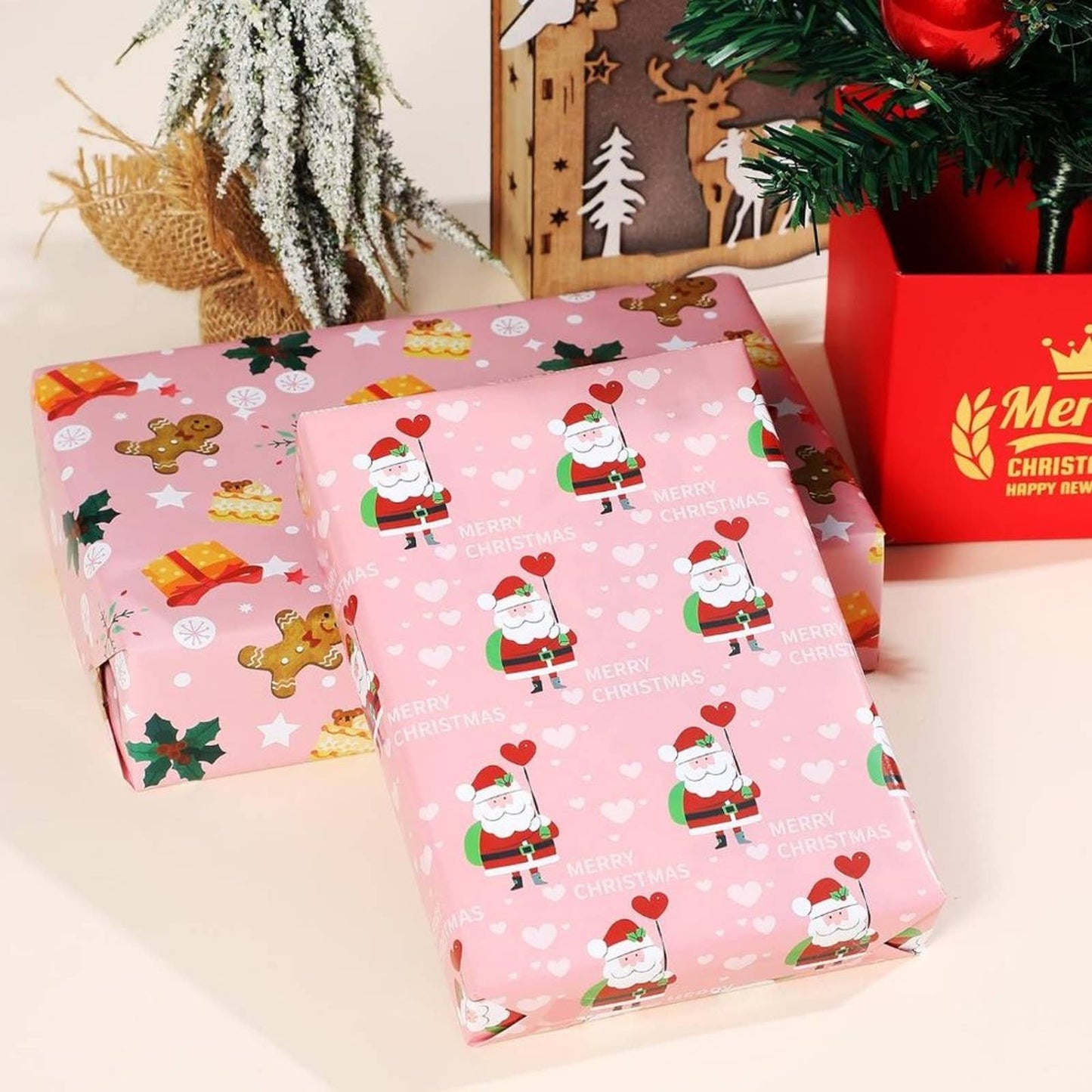 Ulmasinn Christmas Wrapping Paper for Kids Girls Boys,Pink Red Green