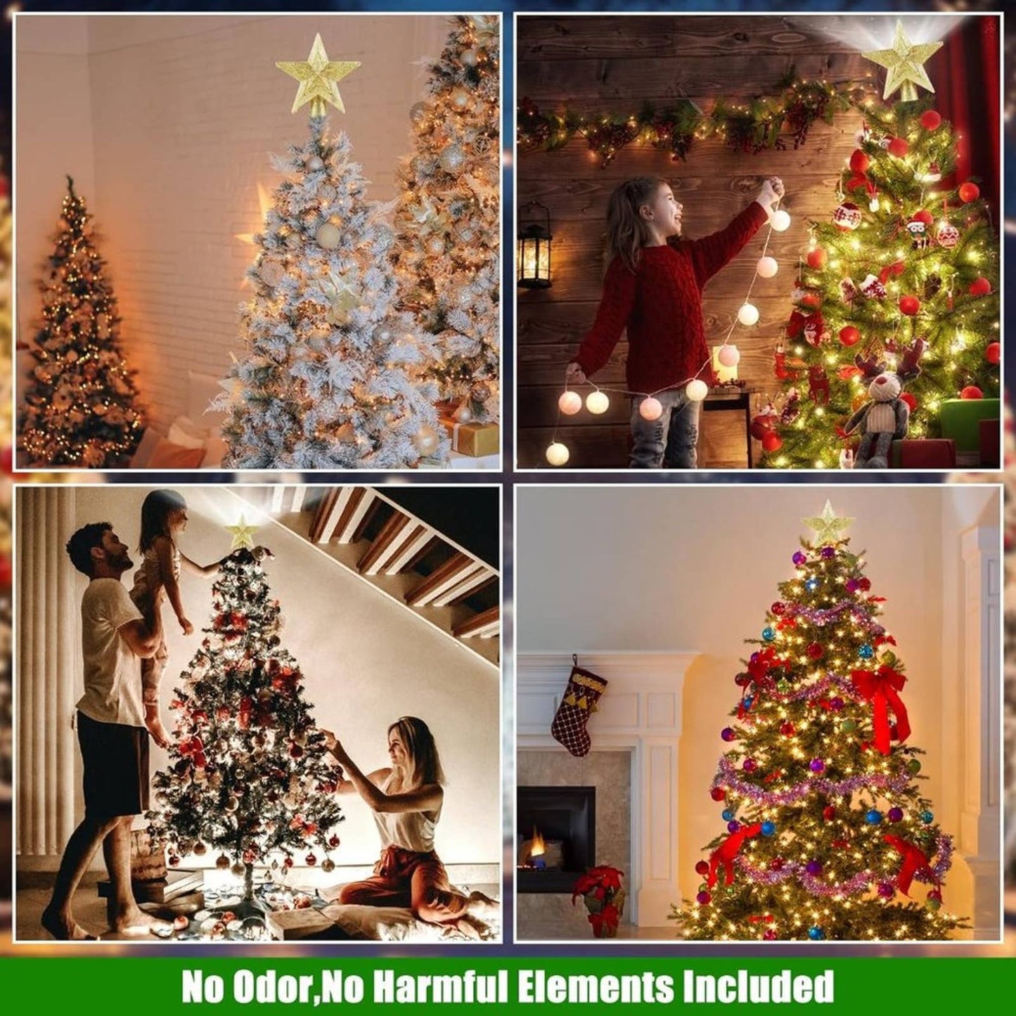 Christmas Tree Topper Lighted 3D Hollow Golden Star with Rotating Projection