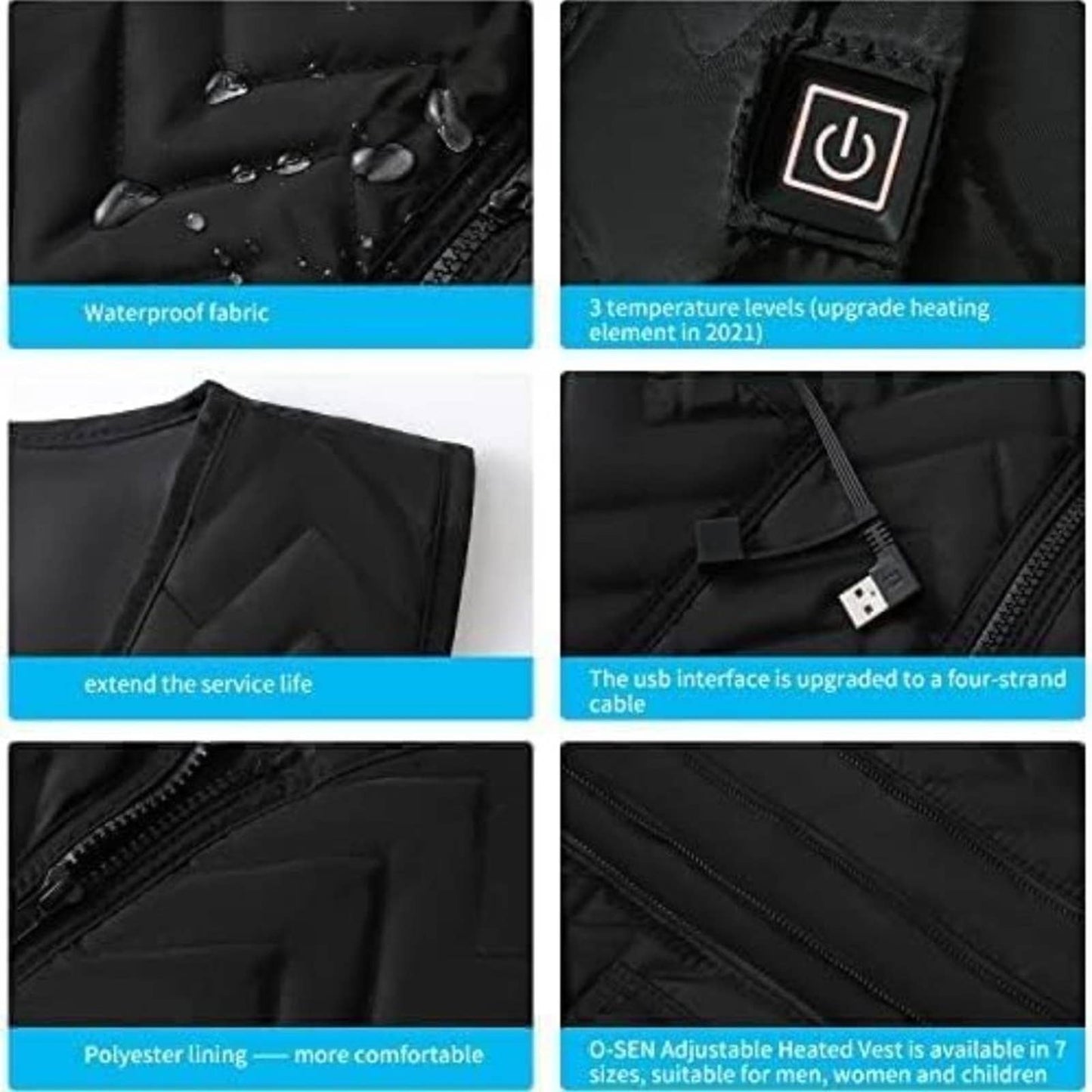 O-SEN Heated Vest for Women Men (Battery not include) One Size Dark Black