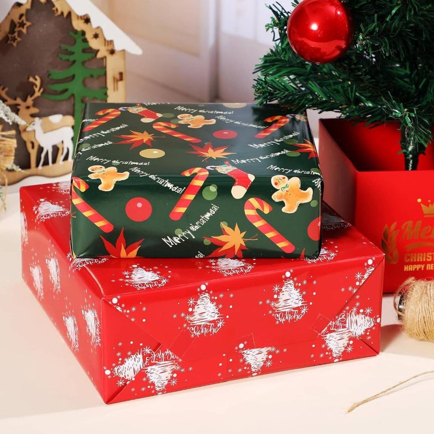 Ulmasinn Christmas Wrapping Paper for Kids Girls Boys,Pink Red Green