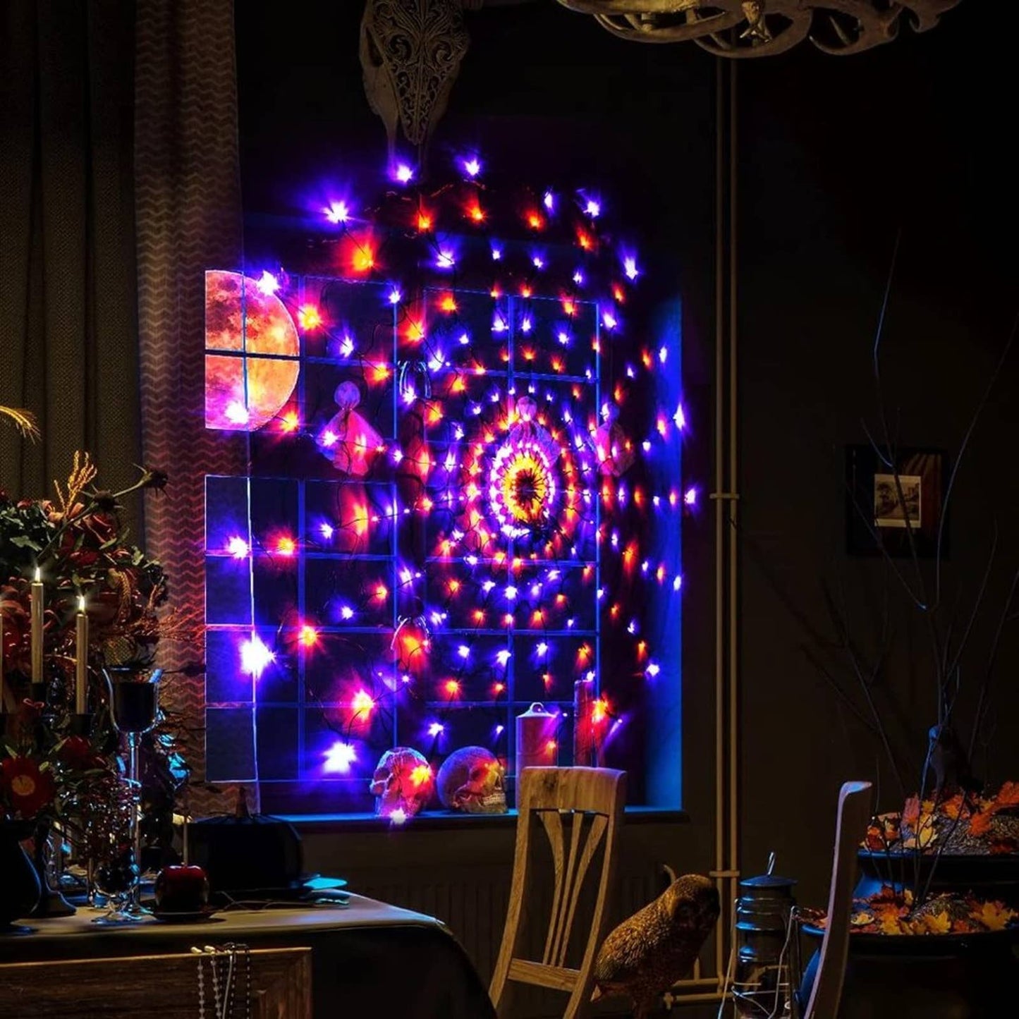 Halloween Spider Web Lights Decorations, 6.56 Ft 200 LEDs Orange & Purple Lights