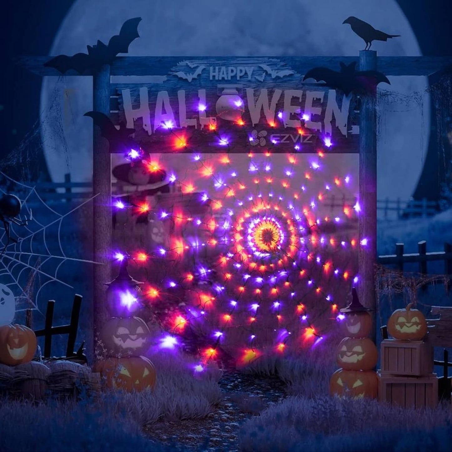 Halloween Spider Web Lights Decorations, 6.56 Ft 200 LEDs Orange & Purple Lights