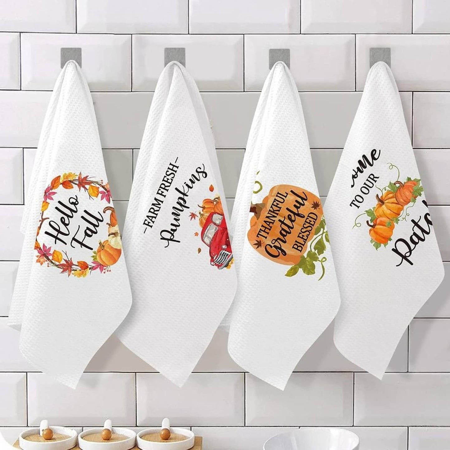 Vansolinne Fall Kitchen Towels Fall Dish Towels Thanksgiving Kitchen Towels 4PK