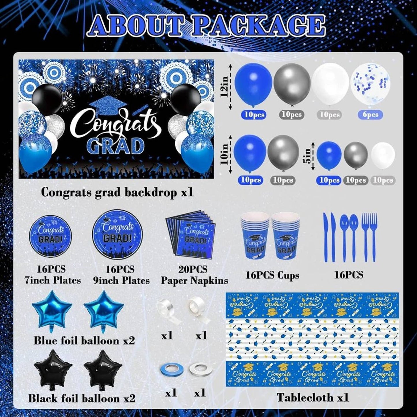 CACOLULU Graduation Decorations Class of 2023-260Pcs Blue and Silver Graduation