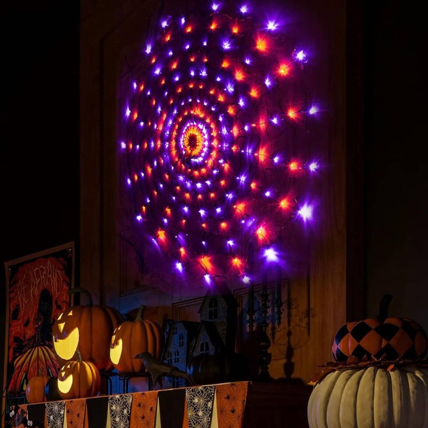 Halloween Spider Web Lights Decorations, 6.56 Ft 200 LEDs Orange & Purple Lights