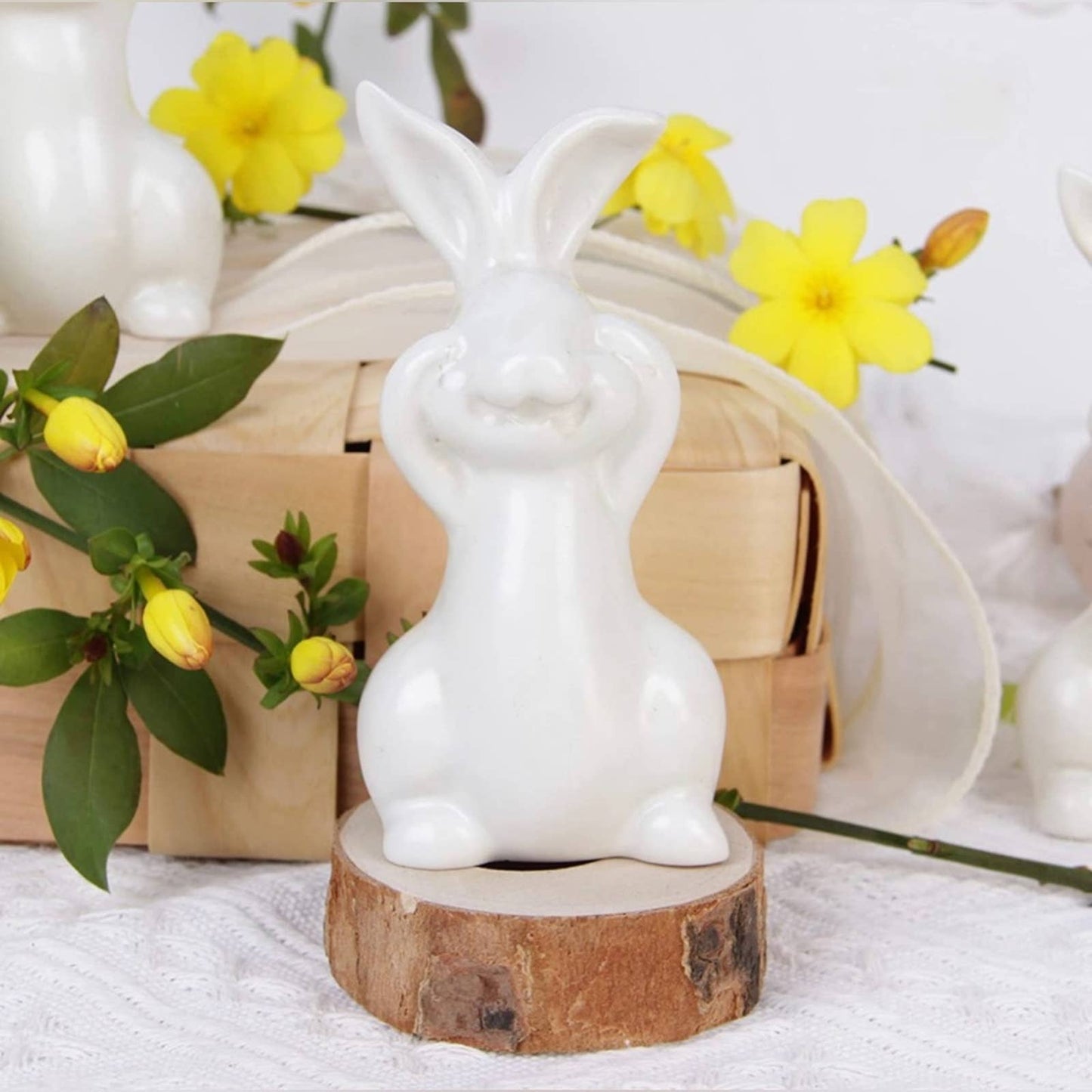 White Resin Easter Bunny Figurines Set of 3,Small Easter Bunny Status