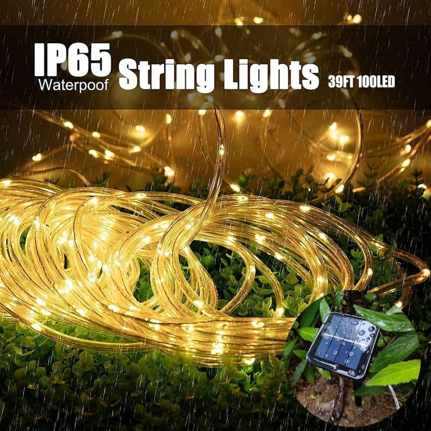 Solar Rope Light Waterproof IP65 39FT 100LEDs Outdoor LED Solar Outdoor