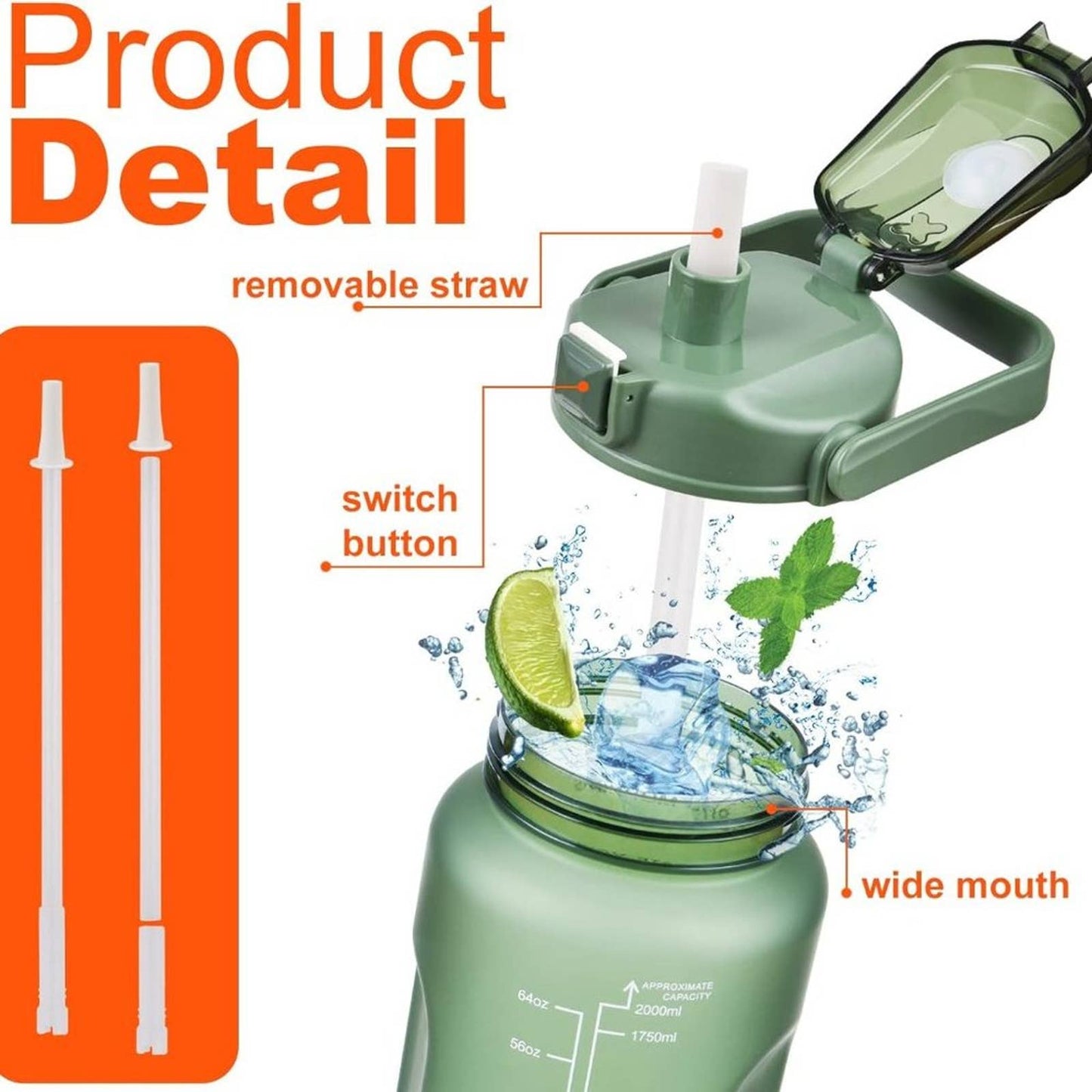 Bstge 2 Pack Motivational Water Bottle, 27 oz & 64 oz Water Bottle