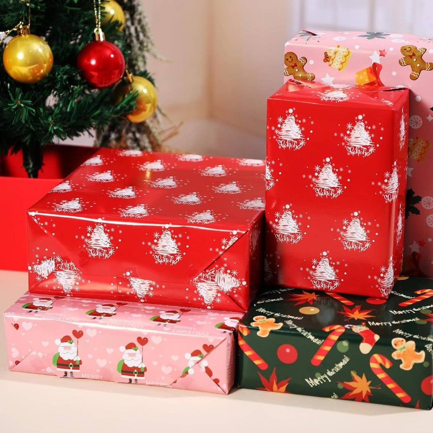 Ulmasinn Christmas Wrapping Paper for Kids Girls Boys,Pink Red Green
