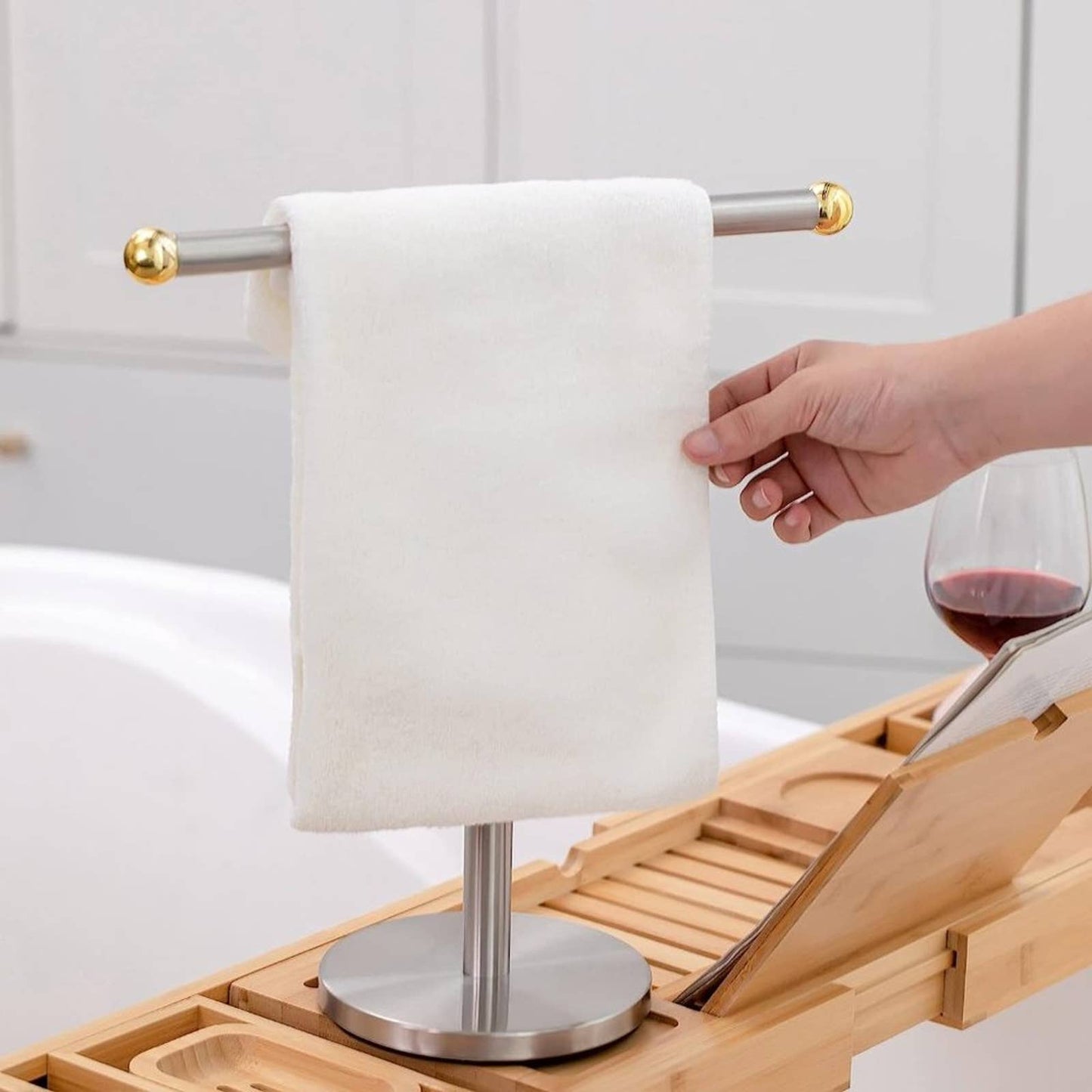 Hand Towel Stand for Bathroom Counter - Extendable 11.5-19.5” Anti-Rust Counter
