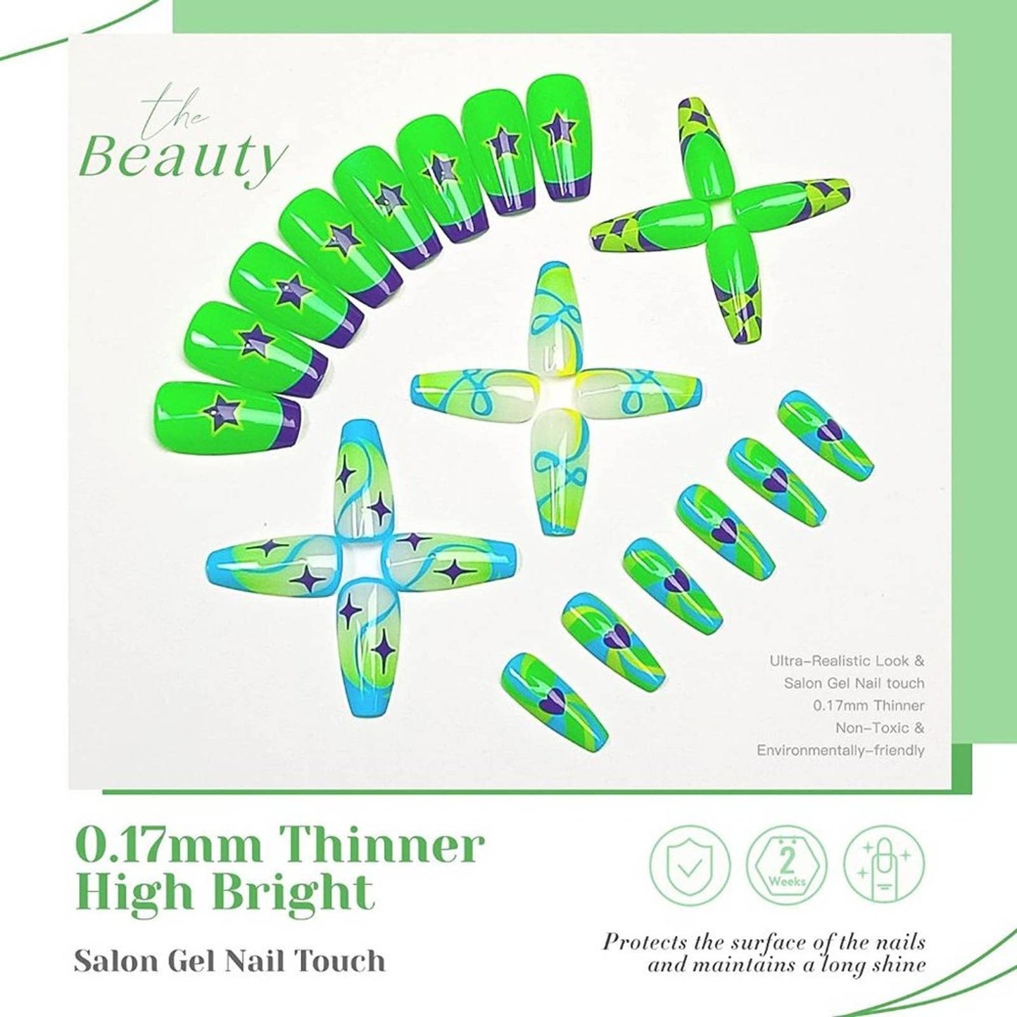Press on nails French tip Medium Coffin Nails Green False Nails