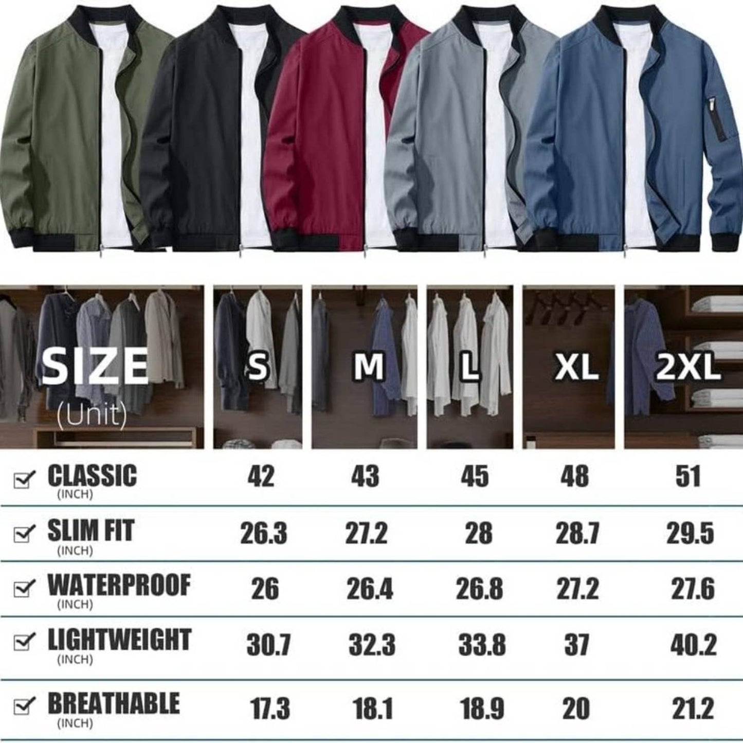 ASHER FASHION Men's Bomber Jacket Lightweight Sportswear Slim Fit Windbreaker LG
