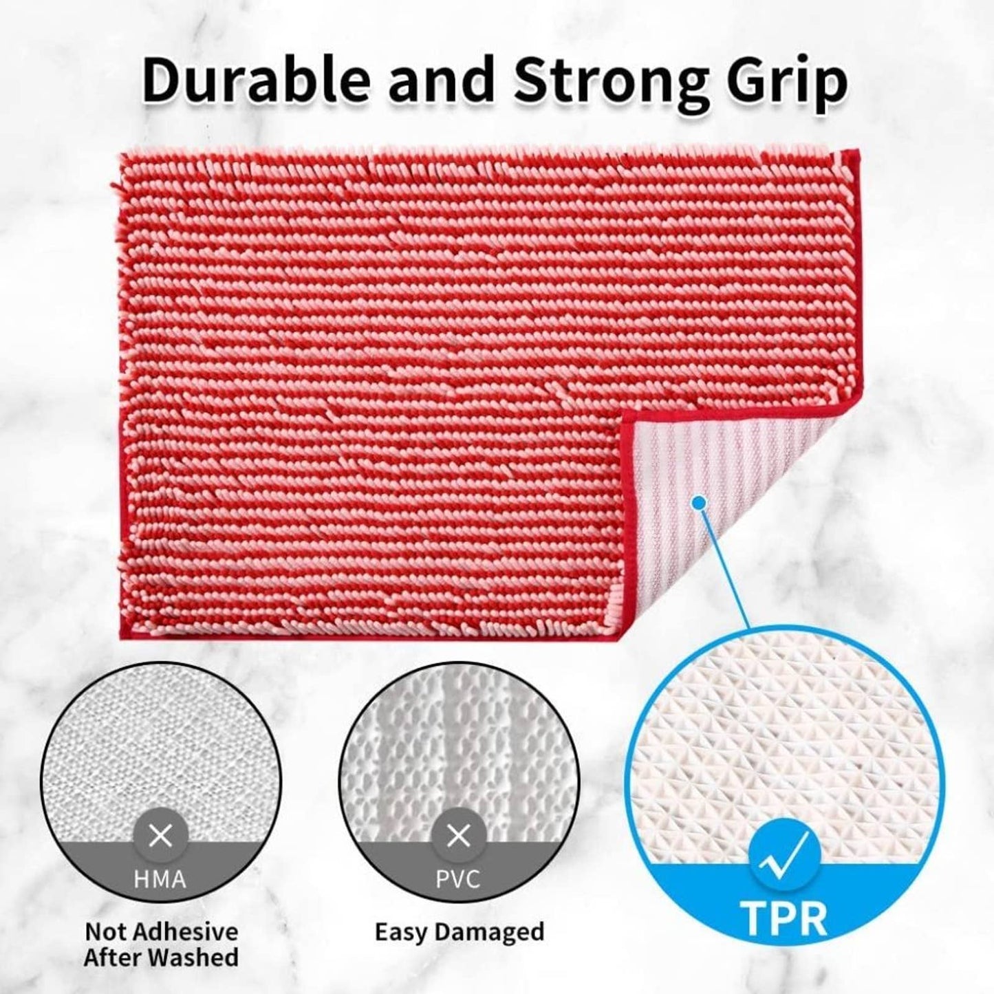 NUOVARUGS Bathroom Rug Anti-Slip Chenille Bath Mat Soft and Cozy Super Absorbent