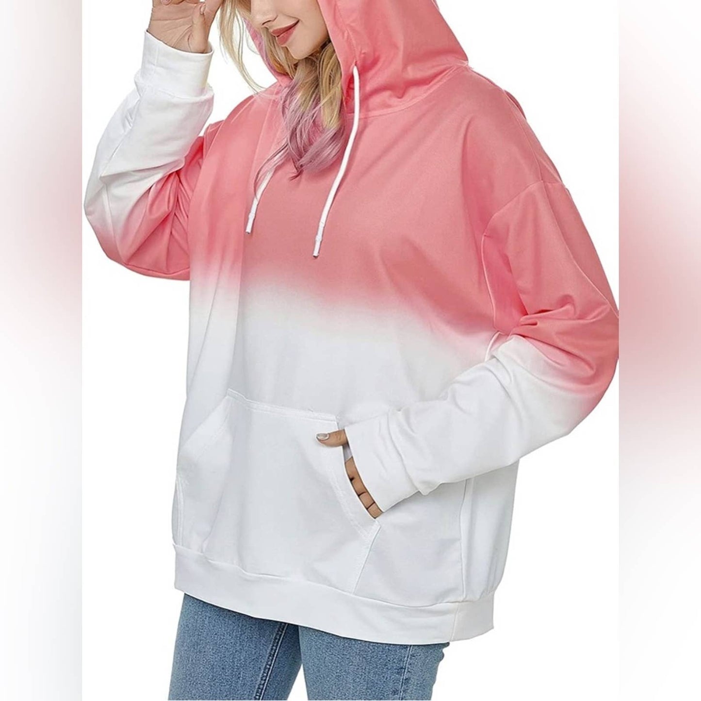 Women's Hoodie Casual Tops Long Sleeve Drawstring Pullover Colorblock Sweat XL