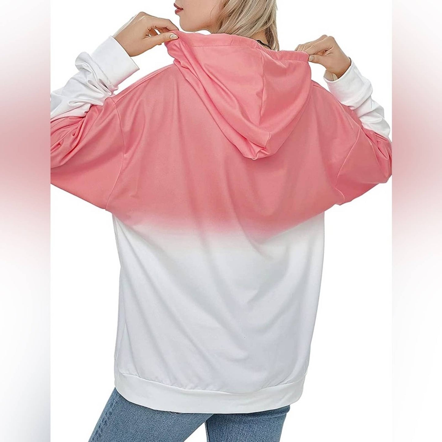 Women's Hoodie Casual Tops Long Sleeve Drawstring Pullover Colorblock Sweat XL