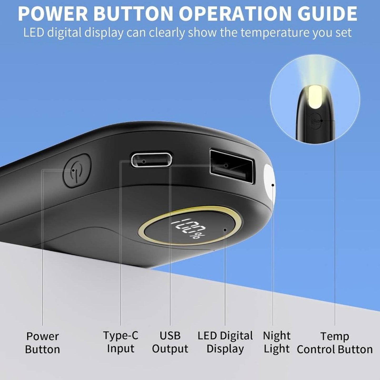 Hand Warmers Rechargeable, 7000mAh Electric Hand Warmers Up to 18Hrs 1 Pack