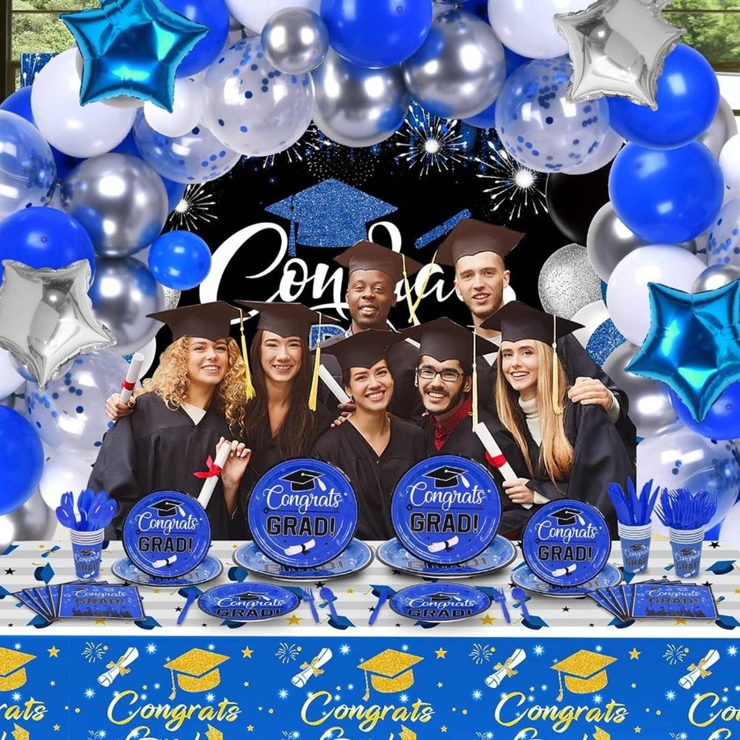 CACOLULU Graduation Decorations Class of 2023-260Pcs Blue and Silver Graduation