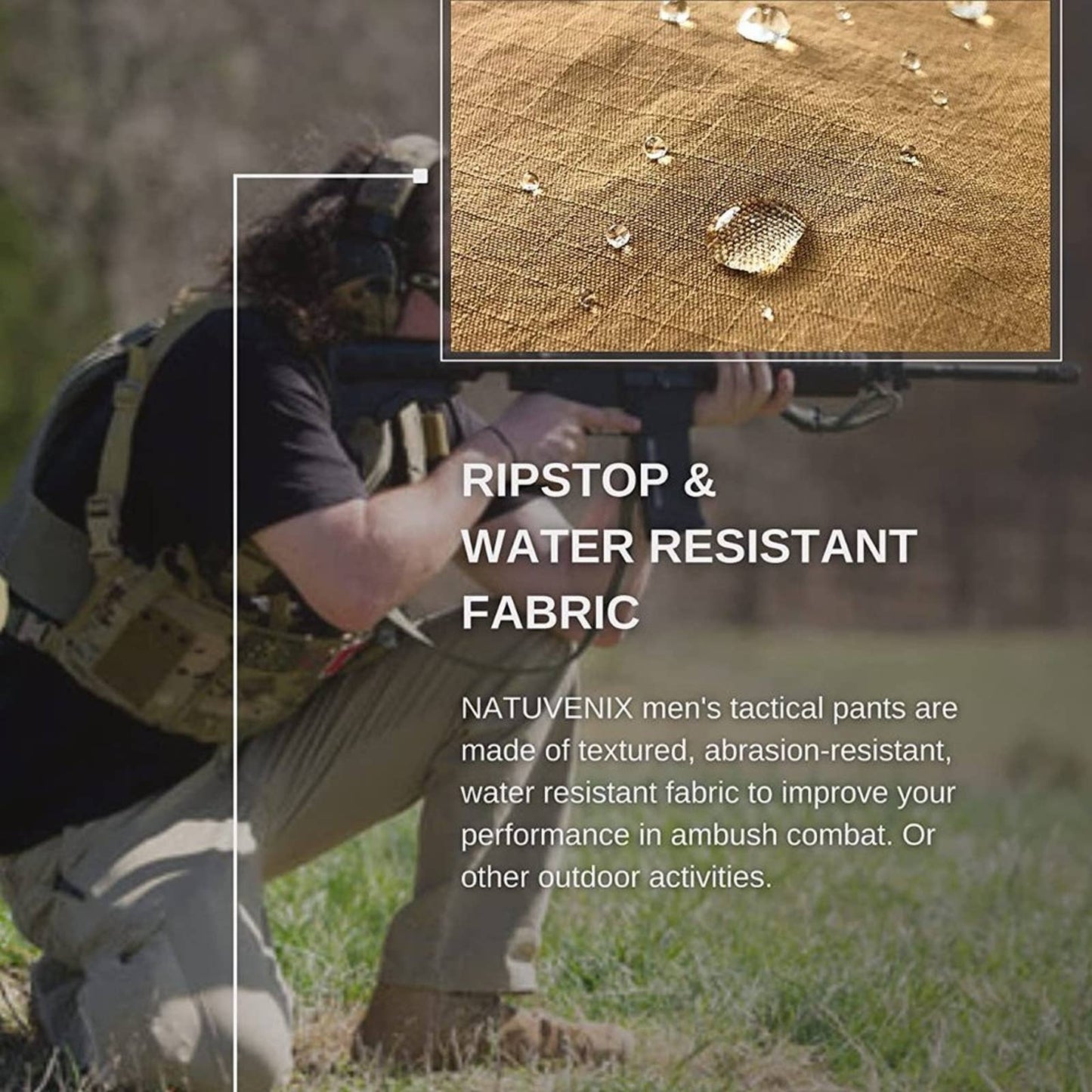 NATUVENIX Tactical Pants for Men, Water Resistant Hiking Cargo Pants 38X32
