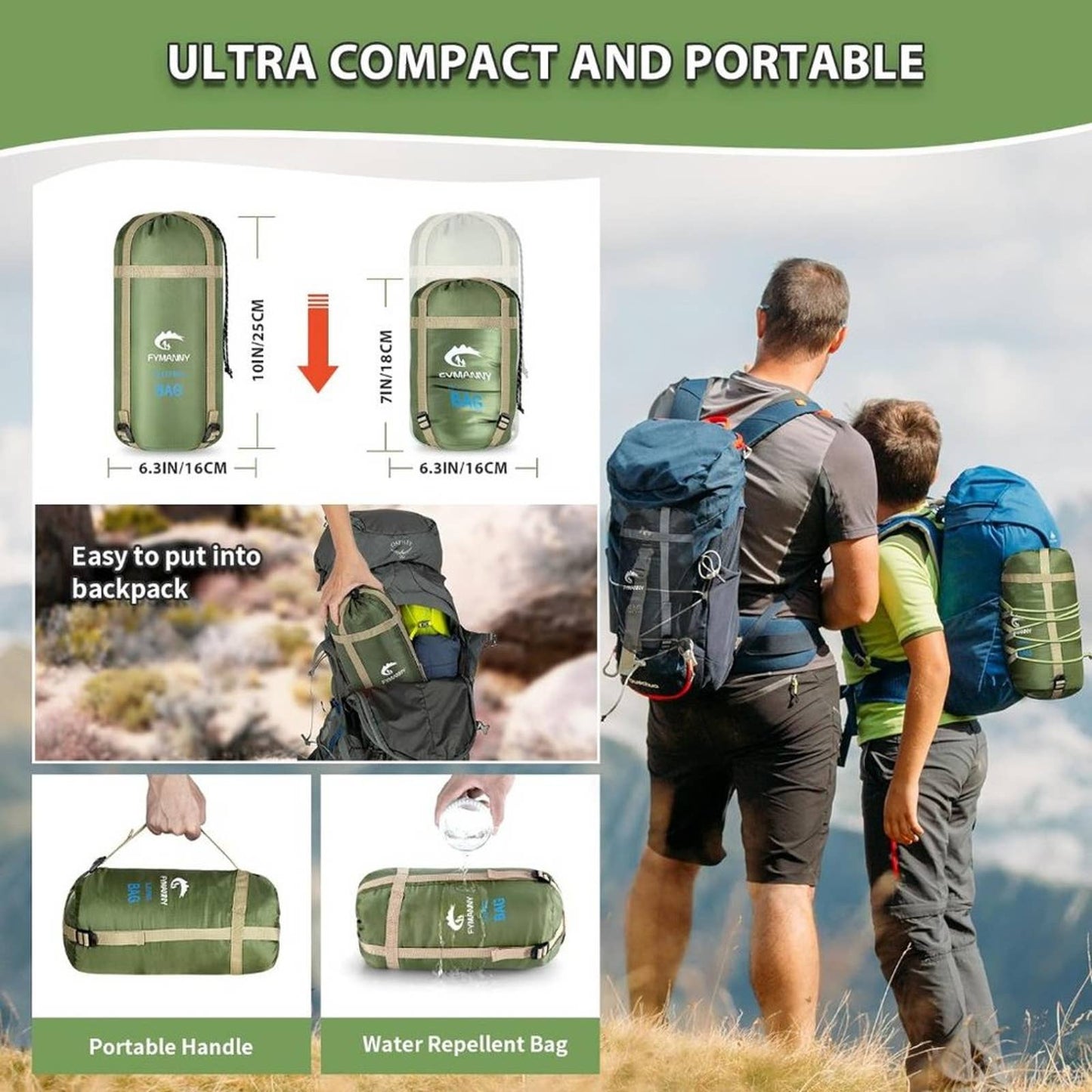 Warm Weather Sleeping Bag, FYMANNY Portable Waterproof Compact Lightweight