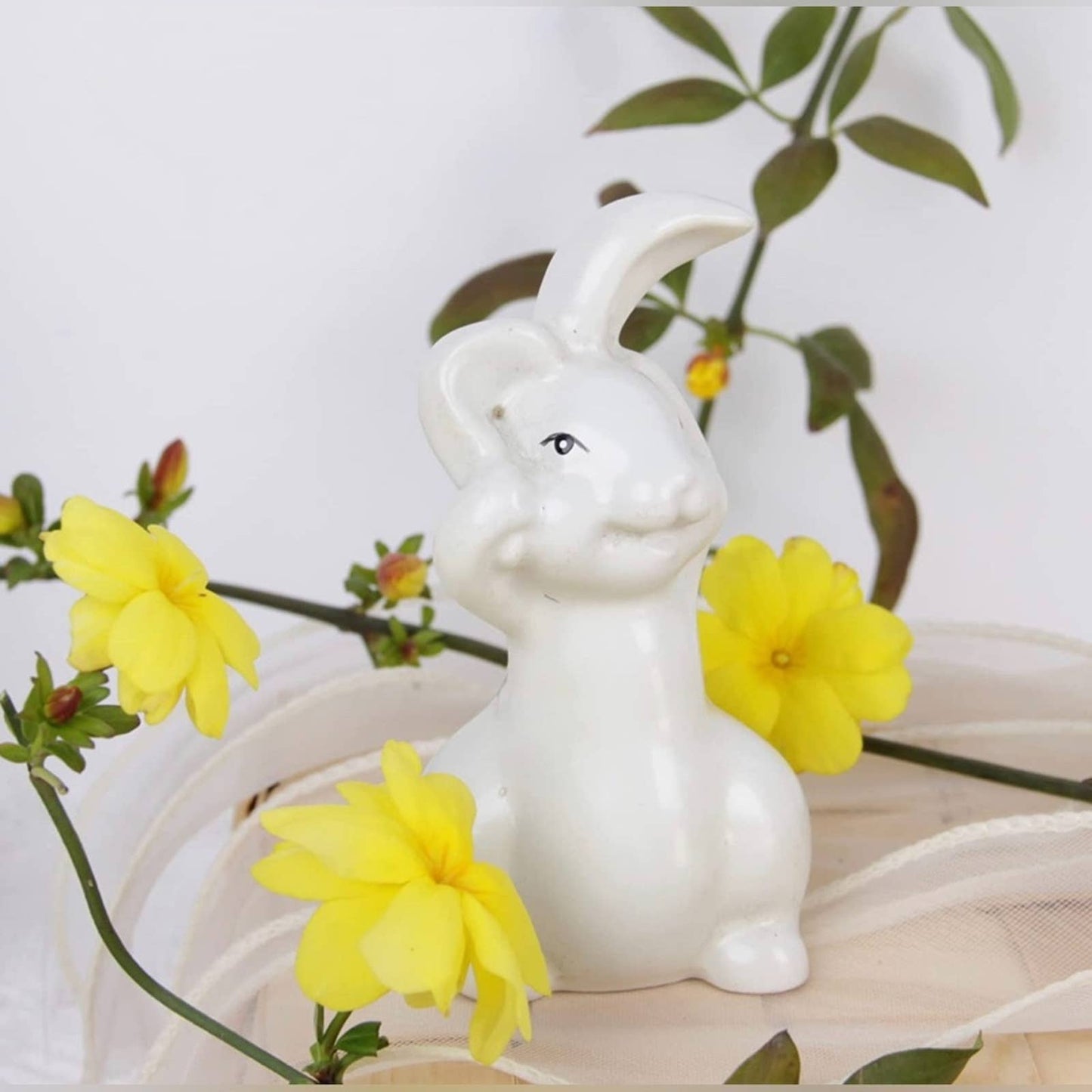 White Resin Easter Bunny Figurines Set of 3,Small Easter Bunny Status