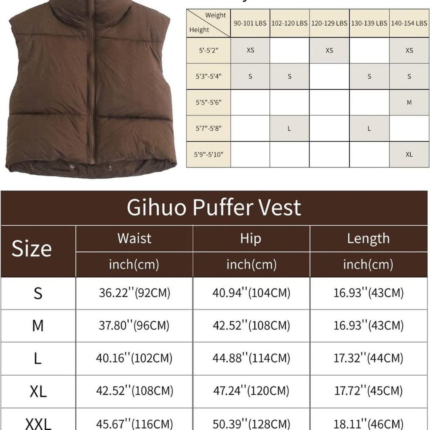 Gihuo Womens Cropped Puffer Vest Winter Crop Vest Lightweight Sleeveless Warm LG
