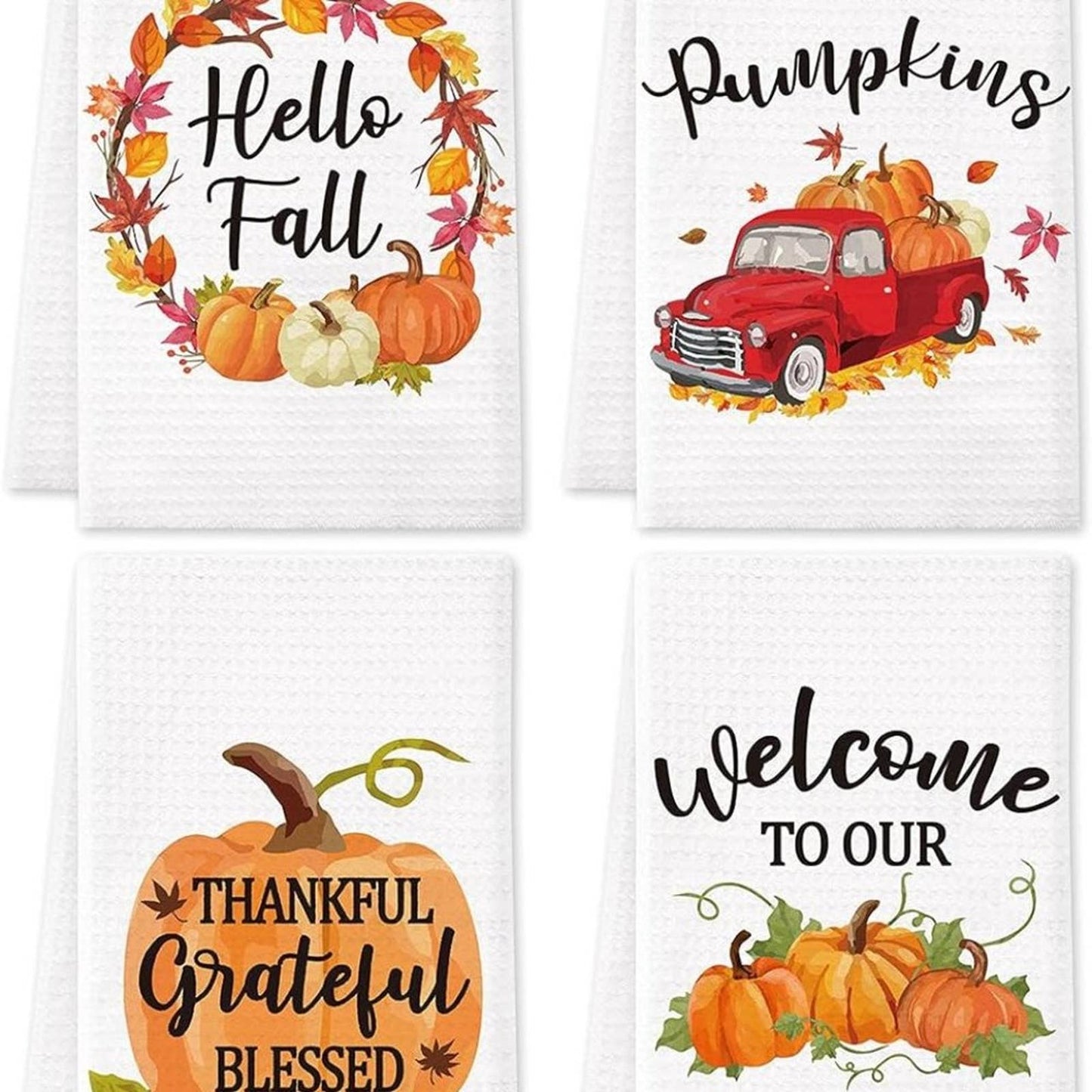 Vansolinne Fall Kitchen Towels Fall Dish Towels Thanksgiving Kitchen Towels 4PK