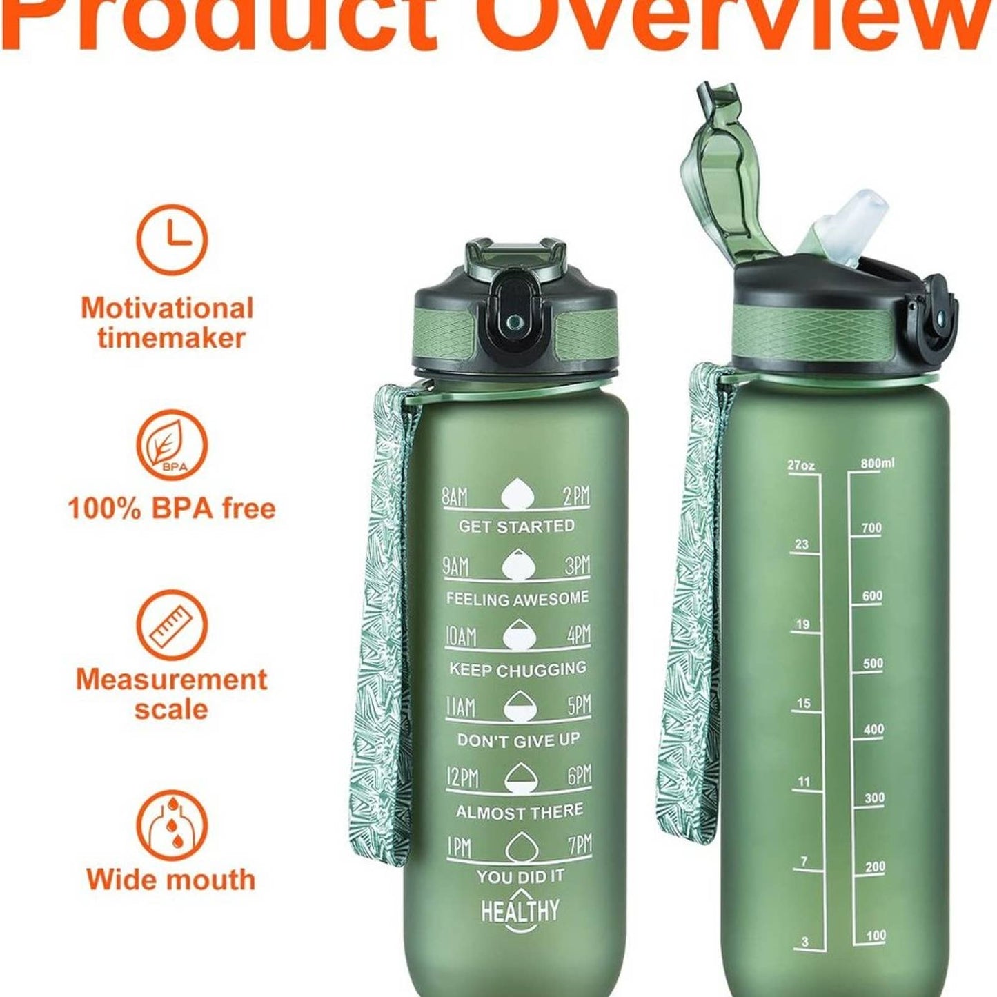 Bstge 2 Pack Motivational Water Bottle, 27 oz & 64 oz Water Bottle