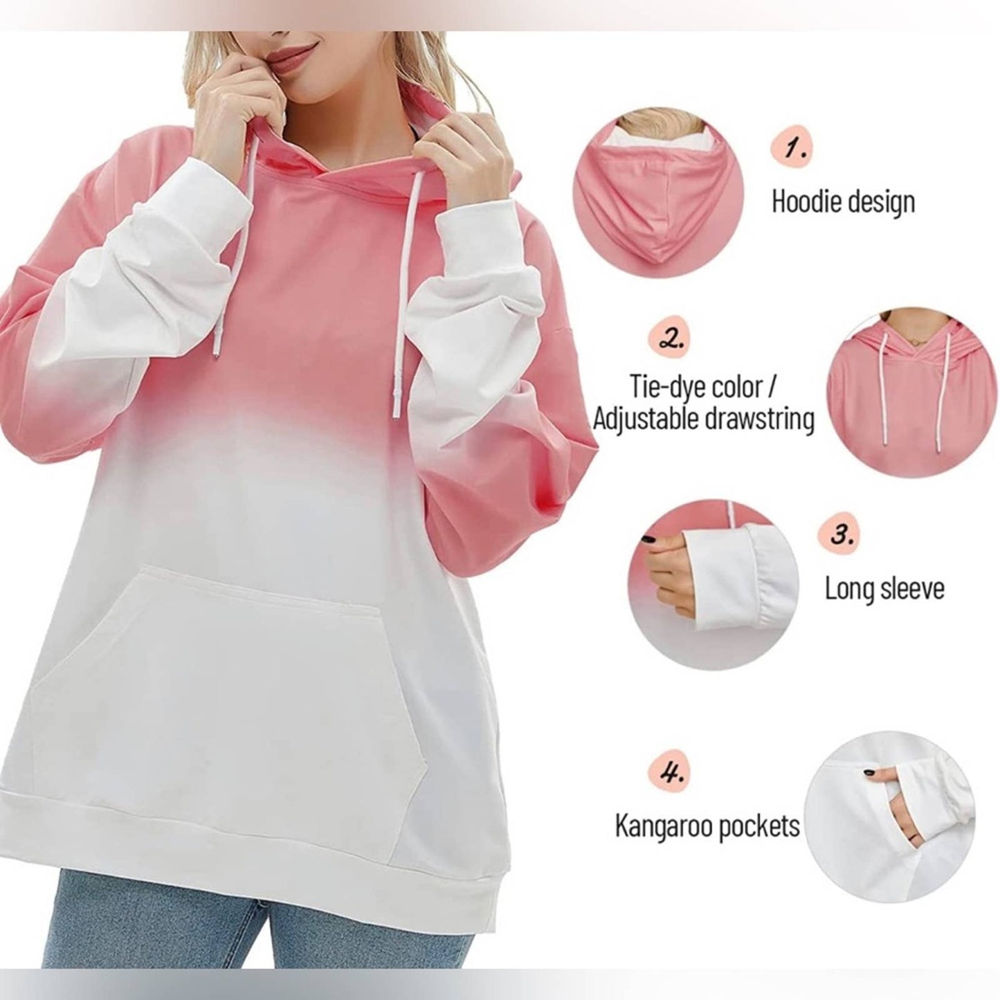 Women's Hoodie Casual Tops Long Sleeve Drawstring Pullover Colorblock Sweat XL