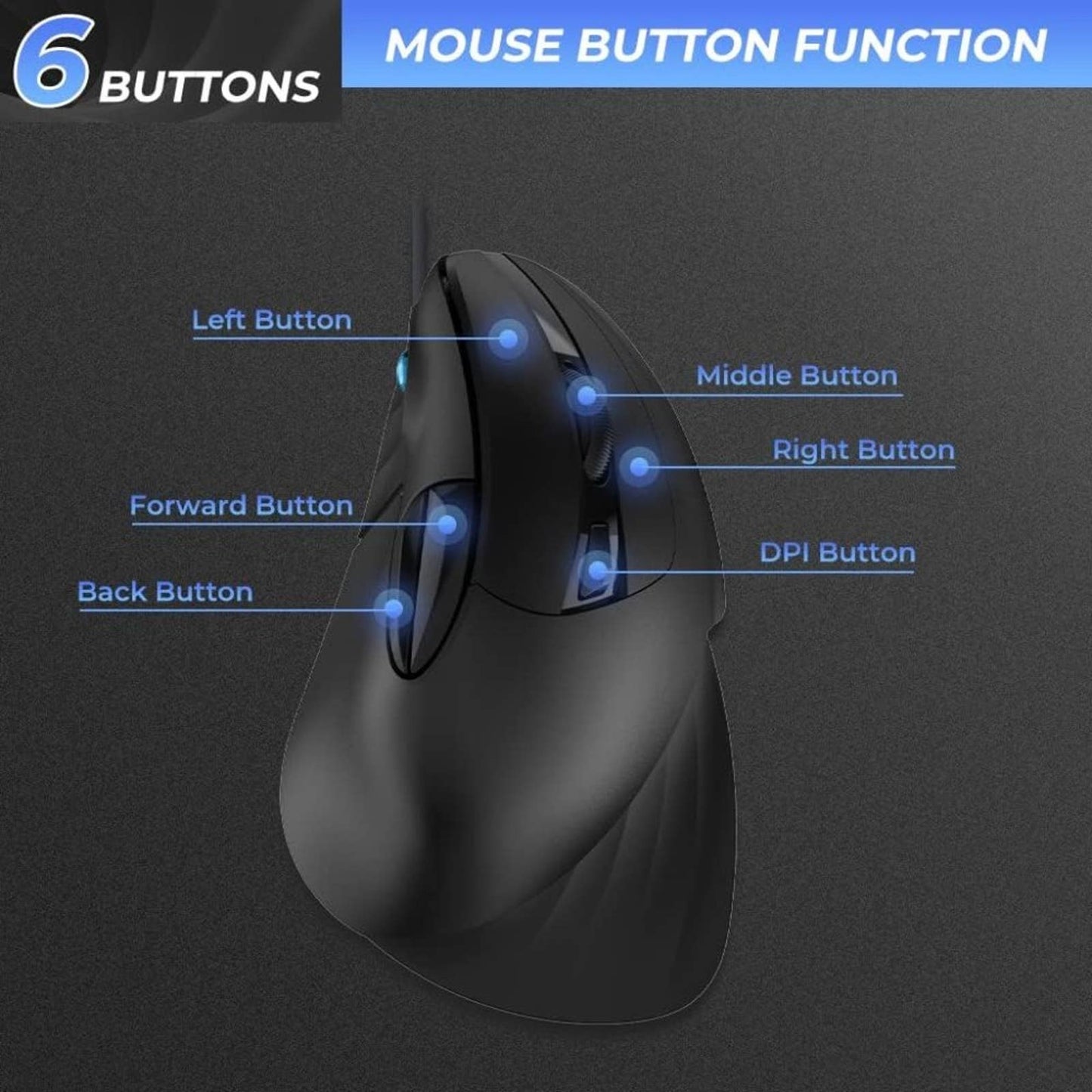 DAREU Vertical Ergonomic 89g Lightweight Optical Mouse, USB Wired Gaming Mouse