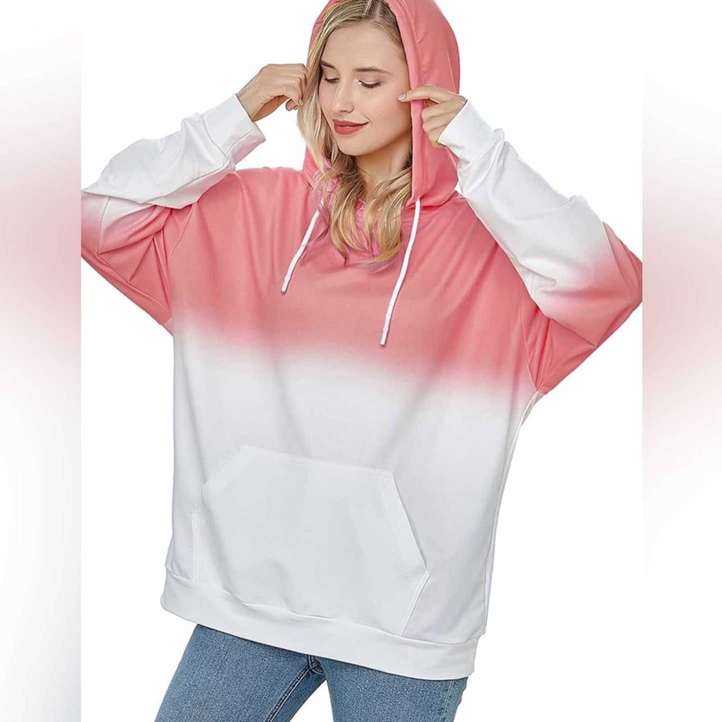 Women's Hoodie Casual Tops Long Sleeve Drawstring Pullover Colorblock Sweat XL