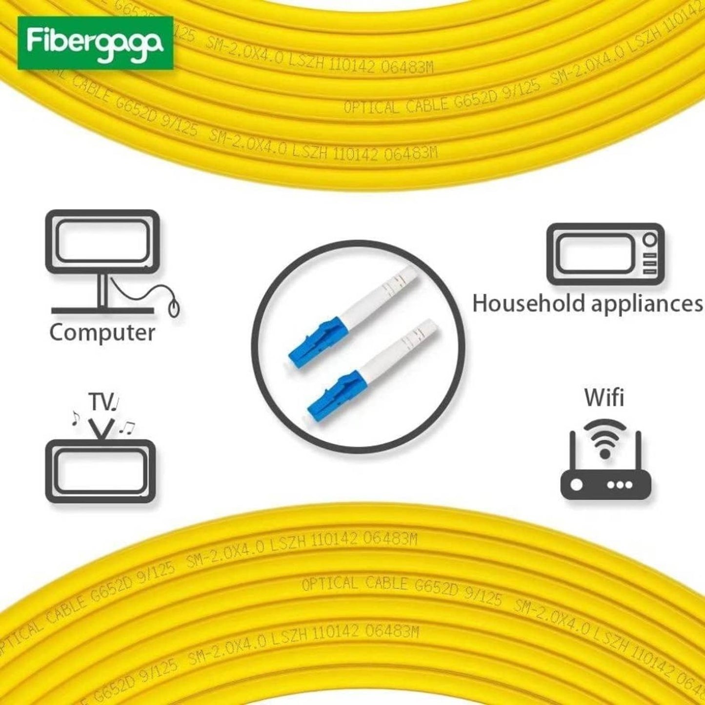 Fibergaga-2m(7ft) OS2 LC/UPC to LC/UPC Fiber Patch Cable, Simplex Single