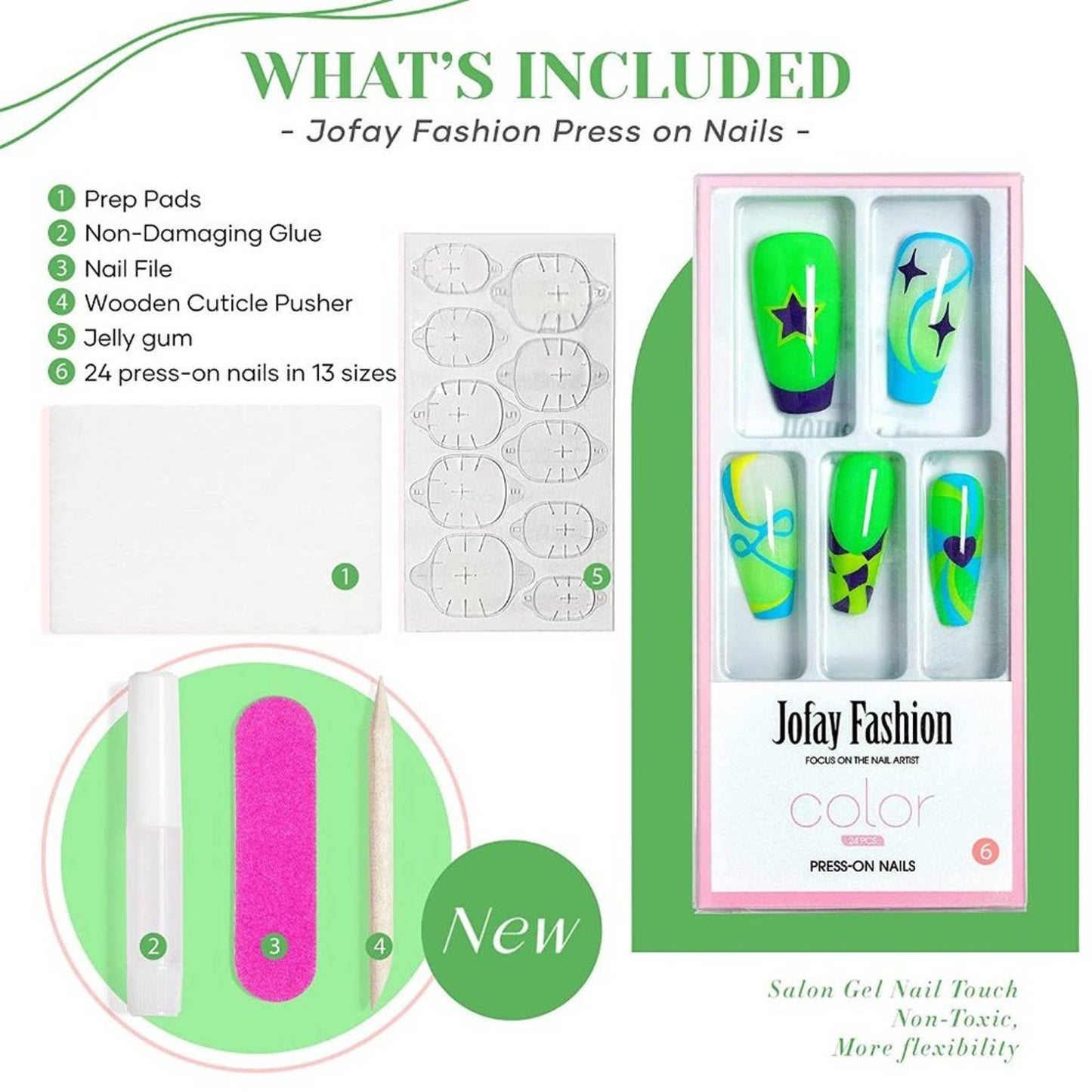 Press on nails French tip Medium Coffin Nails Green False Nails