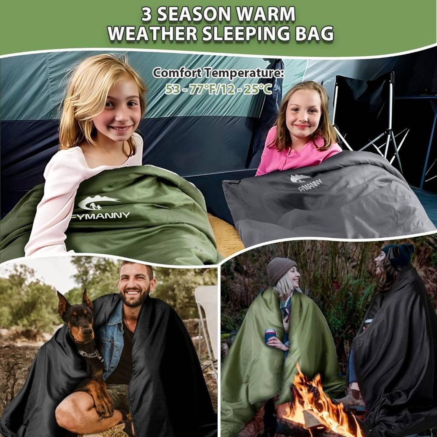 Warm Weather Sleeping Bag, FYMANNY Portable Waterproof Compact Lightweight