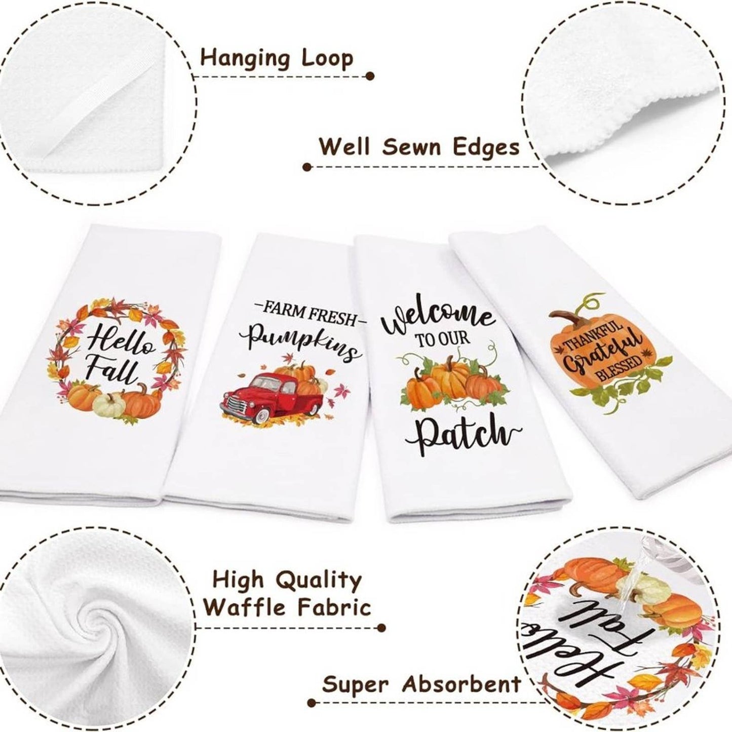 Vansolinne Fall Kitchen Towels Fall Dish Towels Thanksgiving Kitchen Towels 4PK