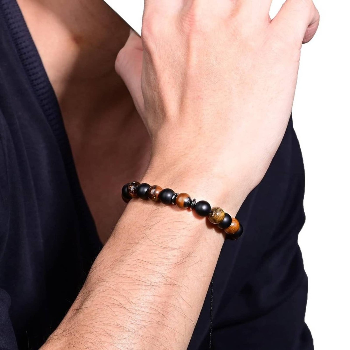 Capdabio Triple Protection Bracelet - Handmade Hematite Bracelet,Black Obsidian