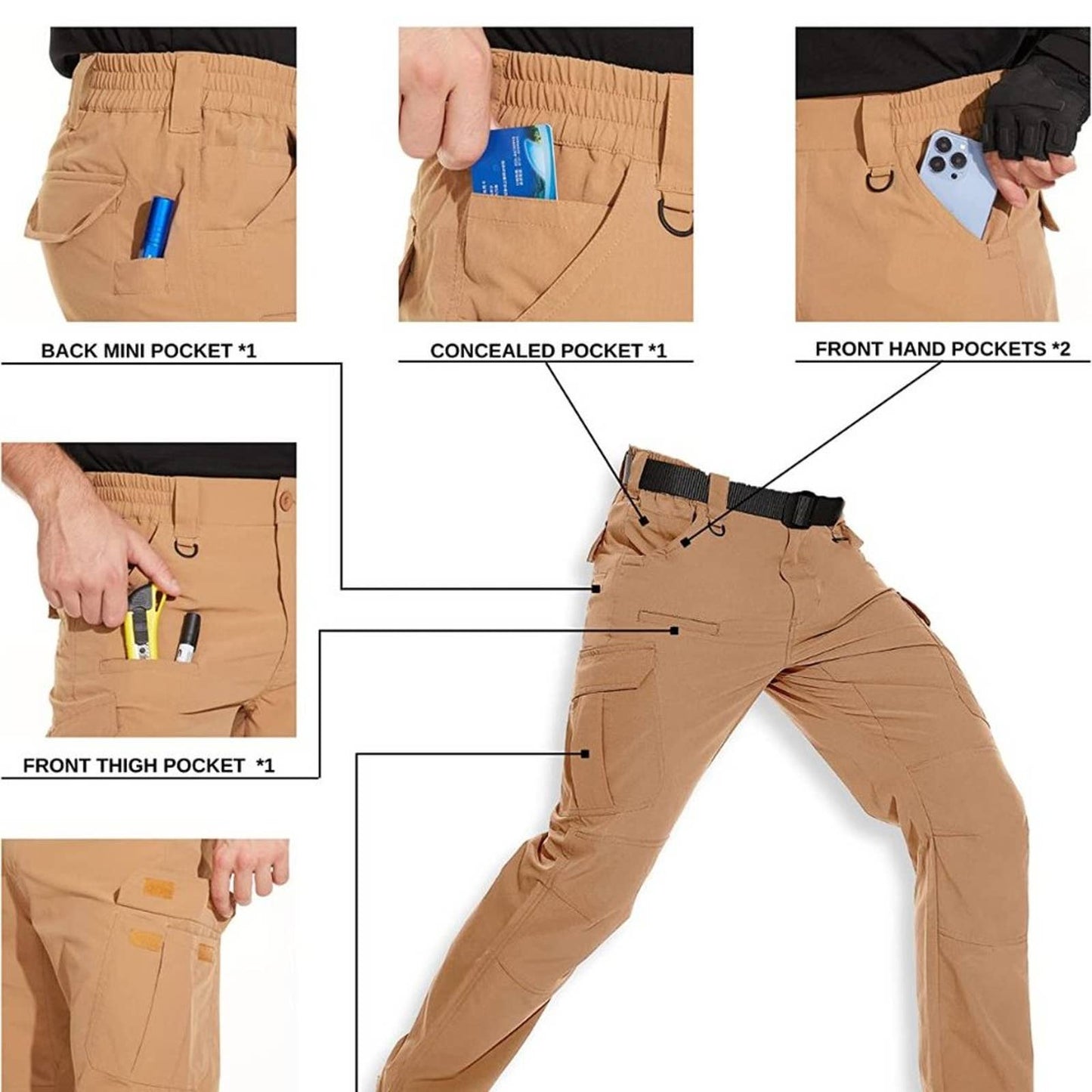 NATUVENIX Tactical Pants for Men, Water Resistant Hiking Cargo Pants 38X32