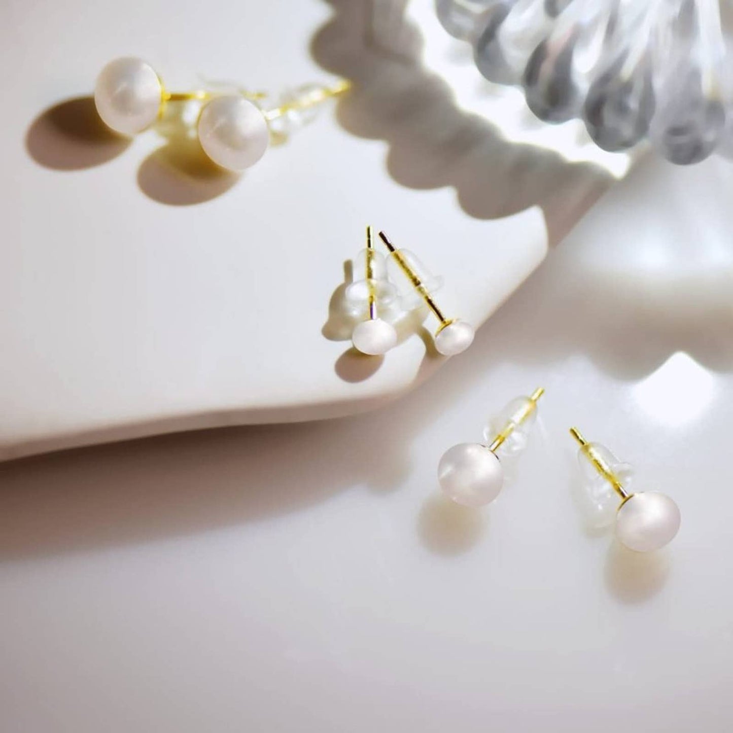 JG 14K Gold Plated Stud Pearl Earrings 925 Sterling Silver Post Quality