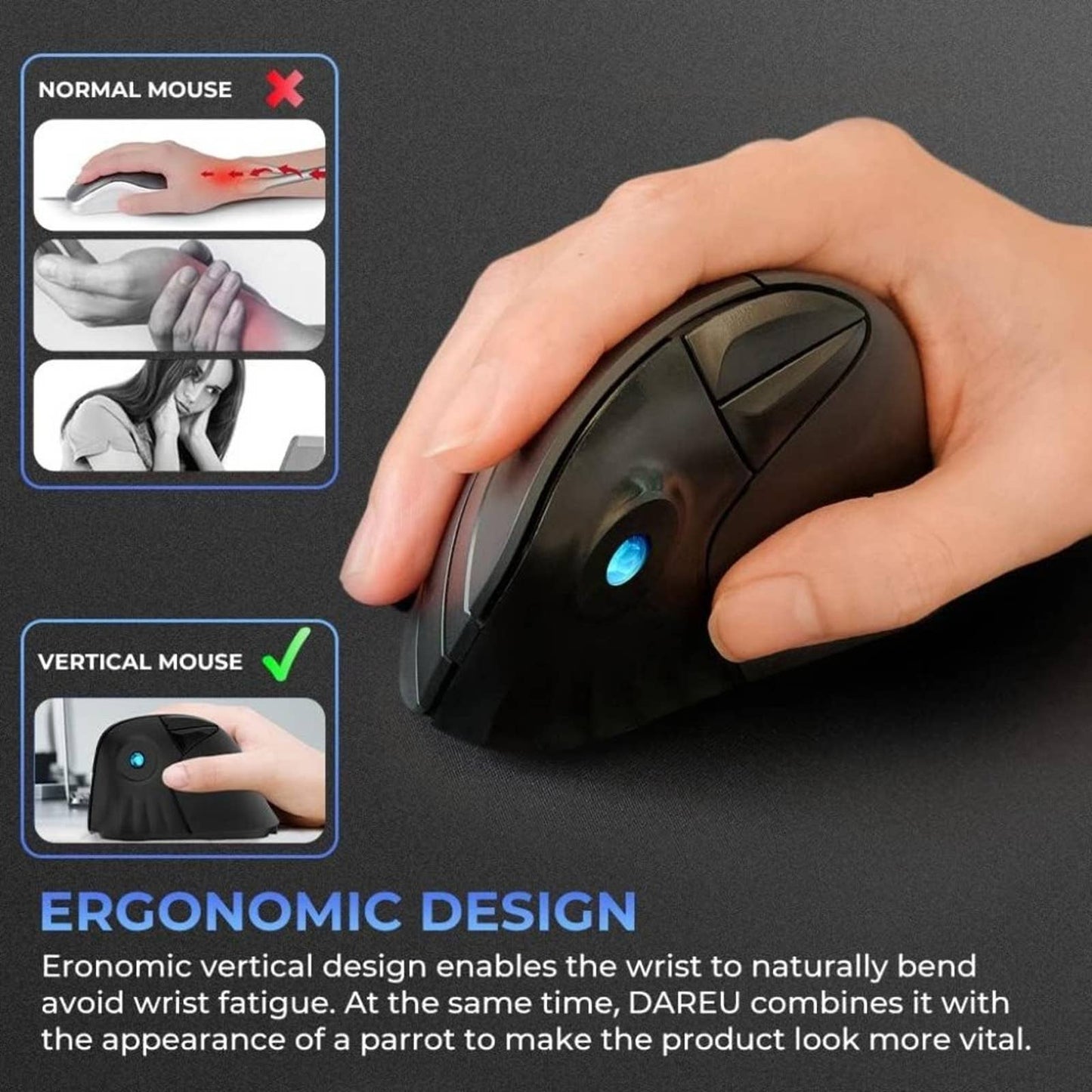 DAREU Vertical Ergonomic 89g Lightweight Optical Mouse, USB Wired Gaming Mouse