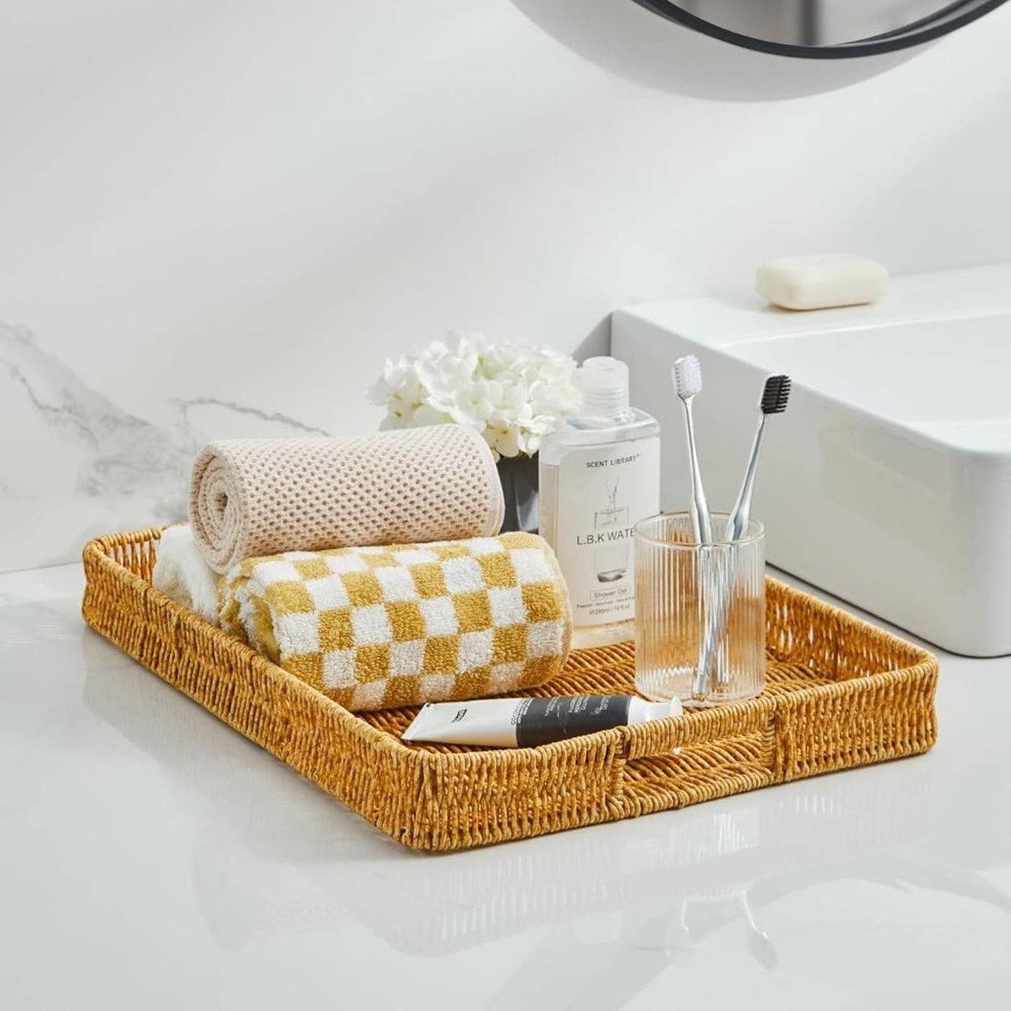 Berdeng Large Plastic Serving Tray with Handles, Outdoor Serving Tray, Rectangle