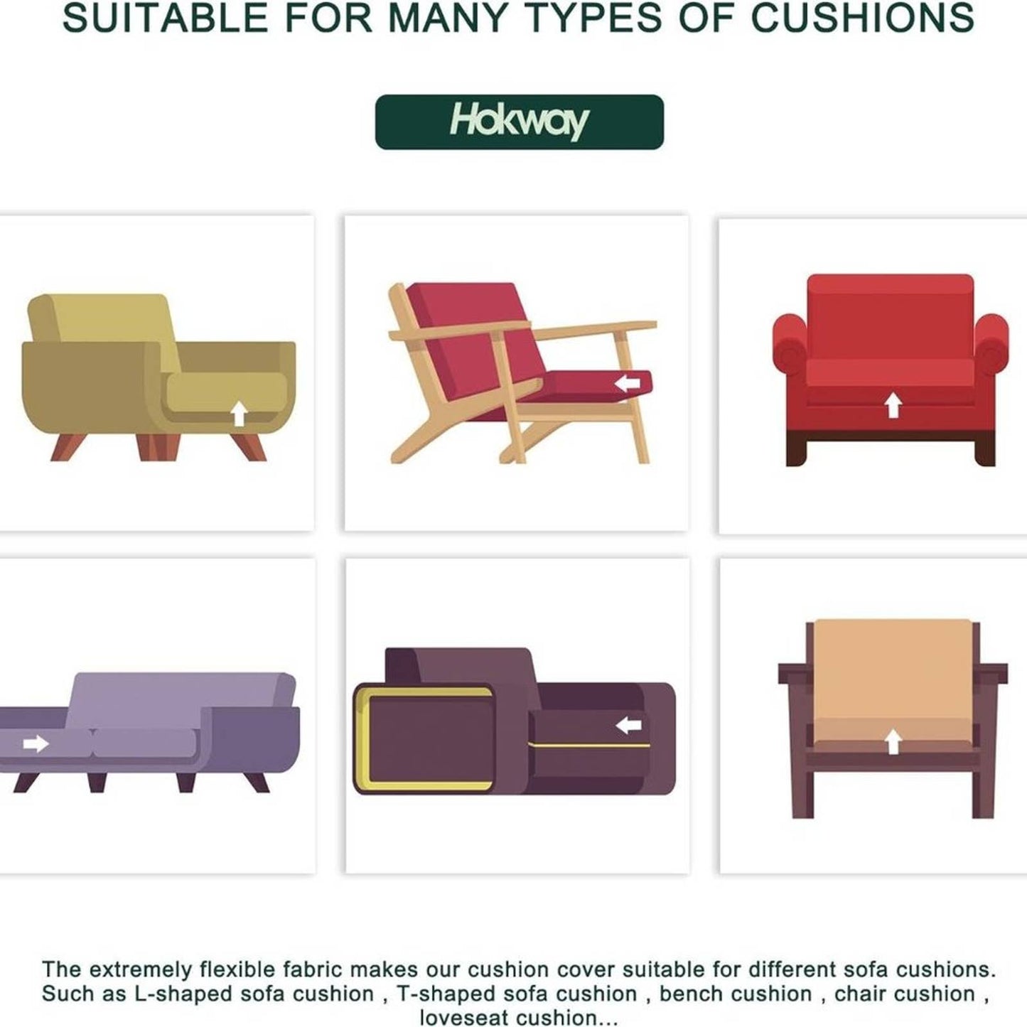 Hokway Couch Cushion Covers Stretch Cushion Covers Sofa Seat Cushion Slipcover