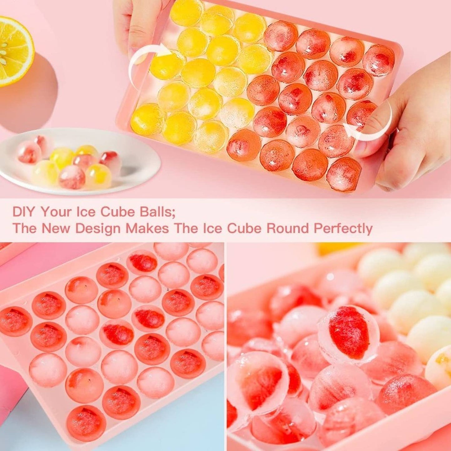 Ice Cube Tray 3 Pack, Upgraded Easy Release Round Ice Cube Trays, Stackable Ice