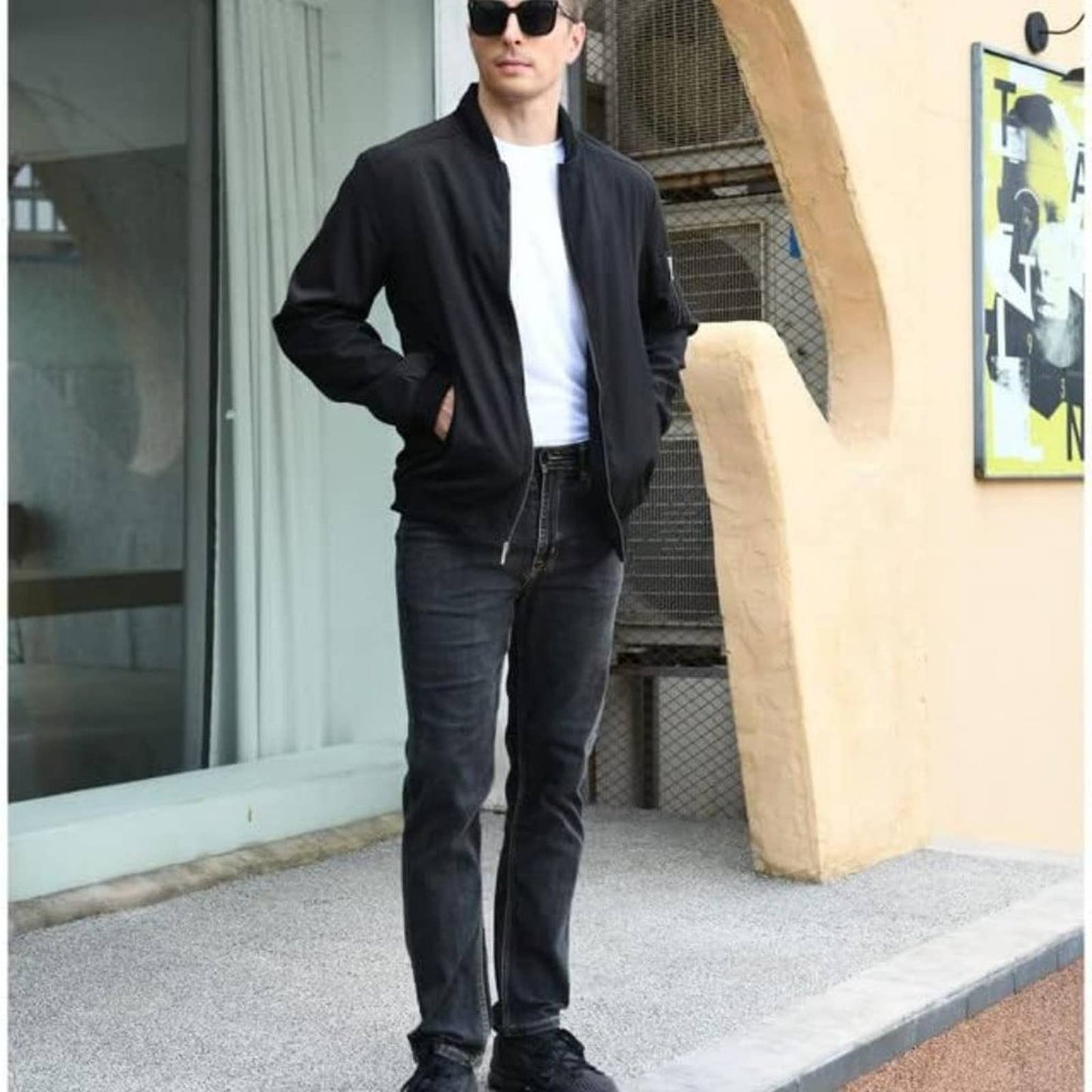 ASHER FASHION Men's Bomber Jacket Lightweight Sportswear Slim Fit Windbreaker LG
