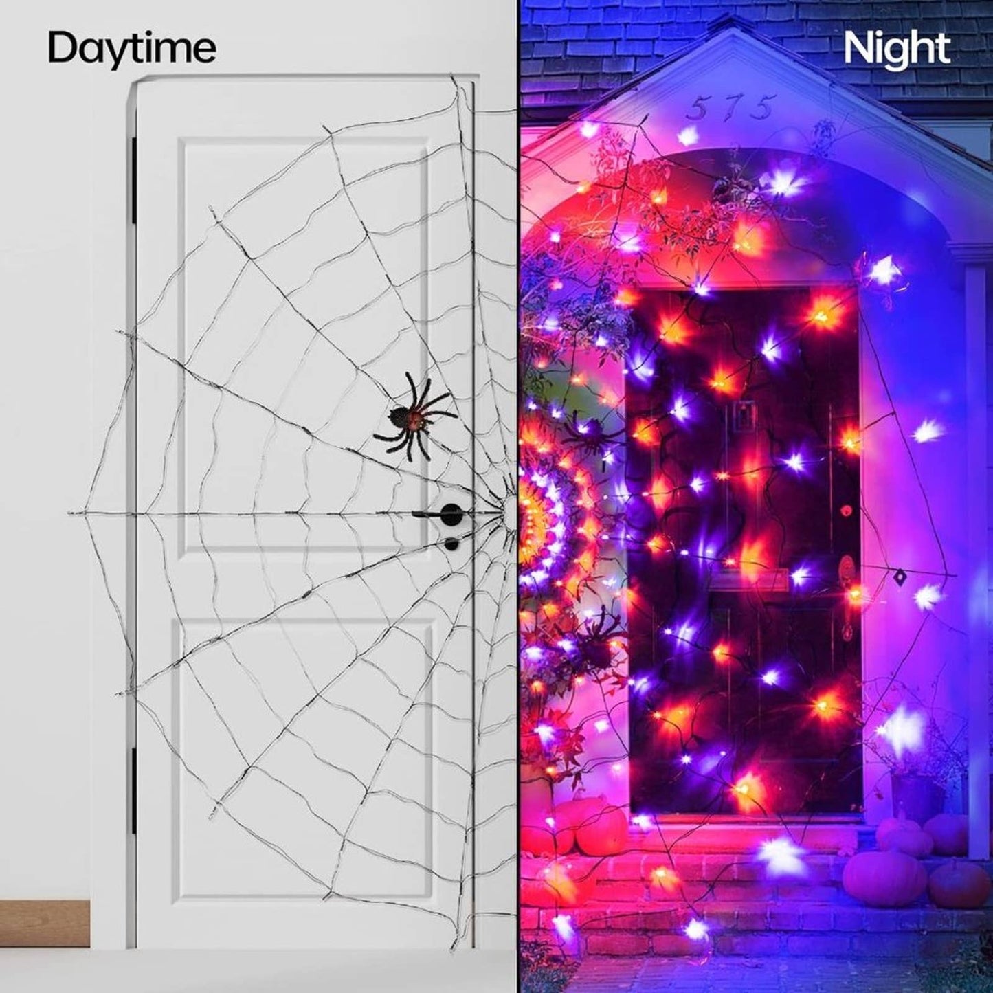 Halloween Spider Web Lights Decorations, 6.56 Ft 200 LEDs Orange & Purple Lights