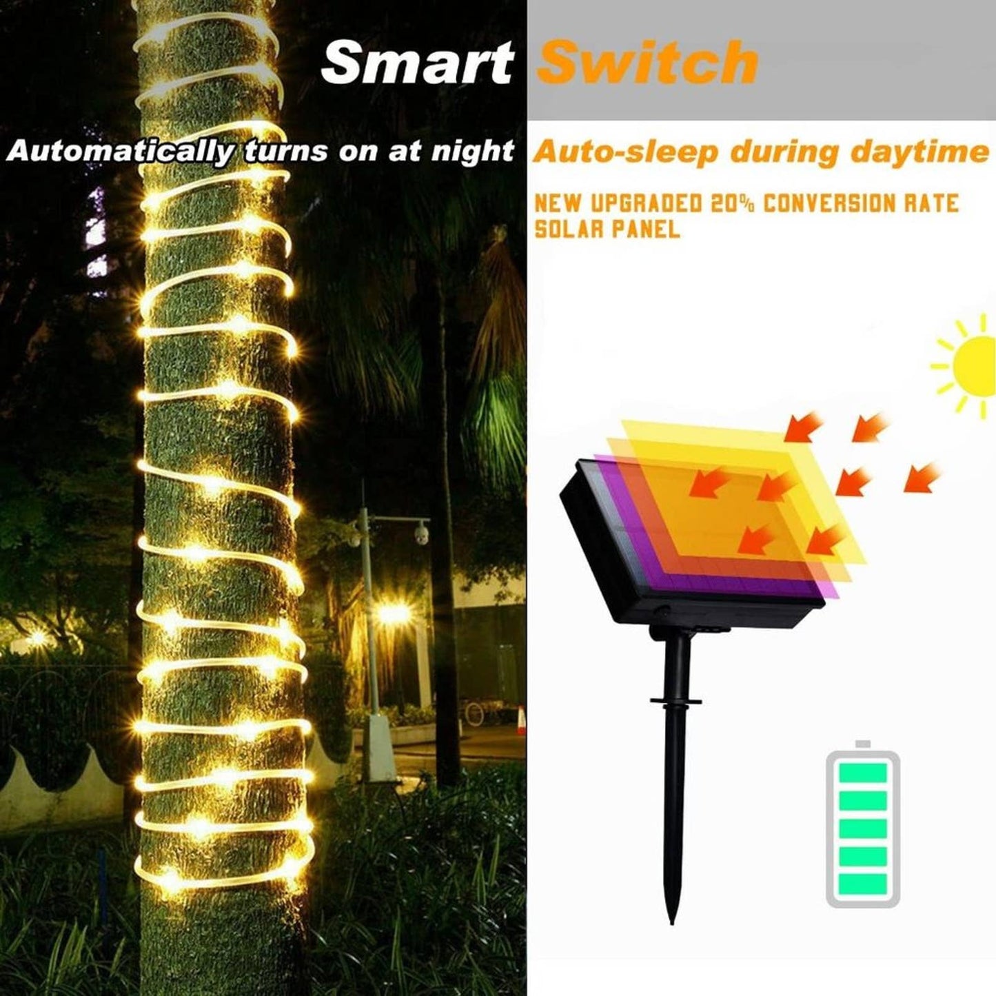 Solar Rope Light Waterproof IP65 39FT 100LEDs Outdoor LED Solar Outdoor