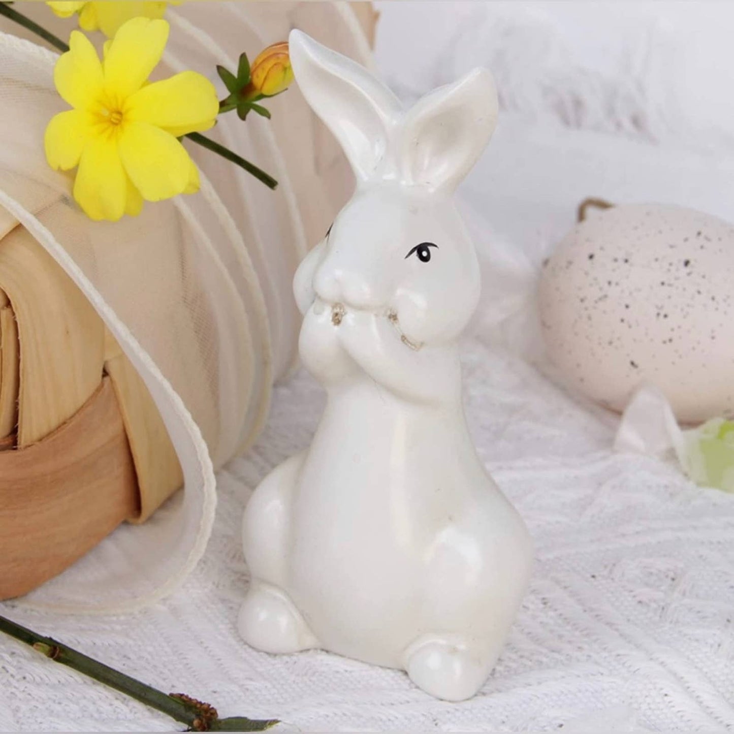 White Resin Easter Bunny Figurines Set of 3,Small Easter Bunny Status