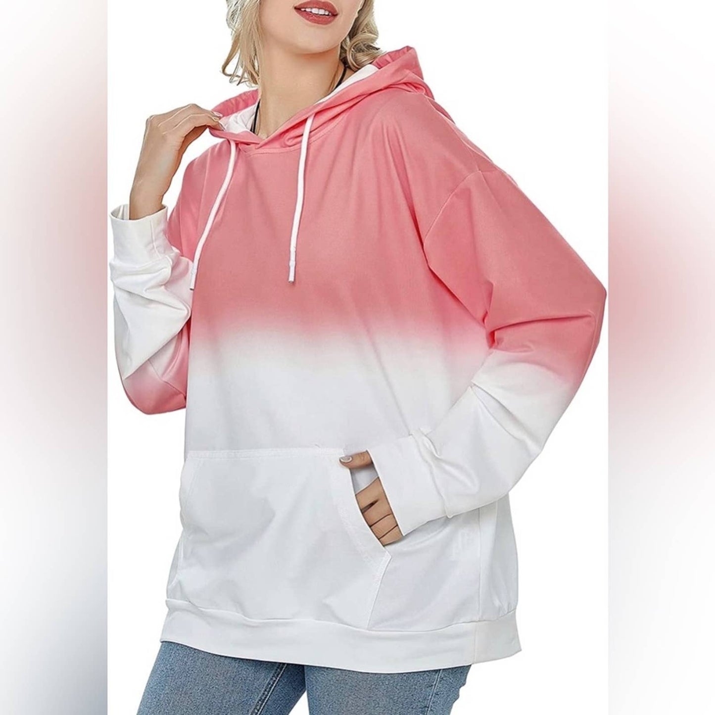 Women's Hoodie Casual Tops Long Sleeve Drawstring Pullover Colorblock Sweat XL