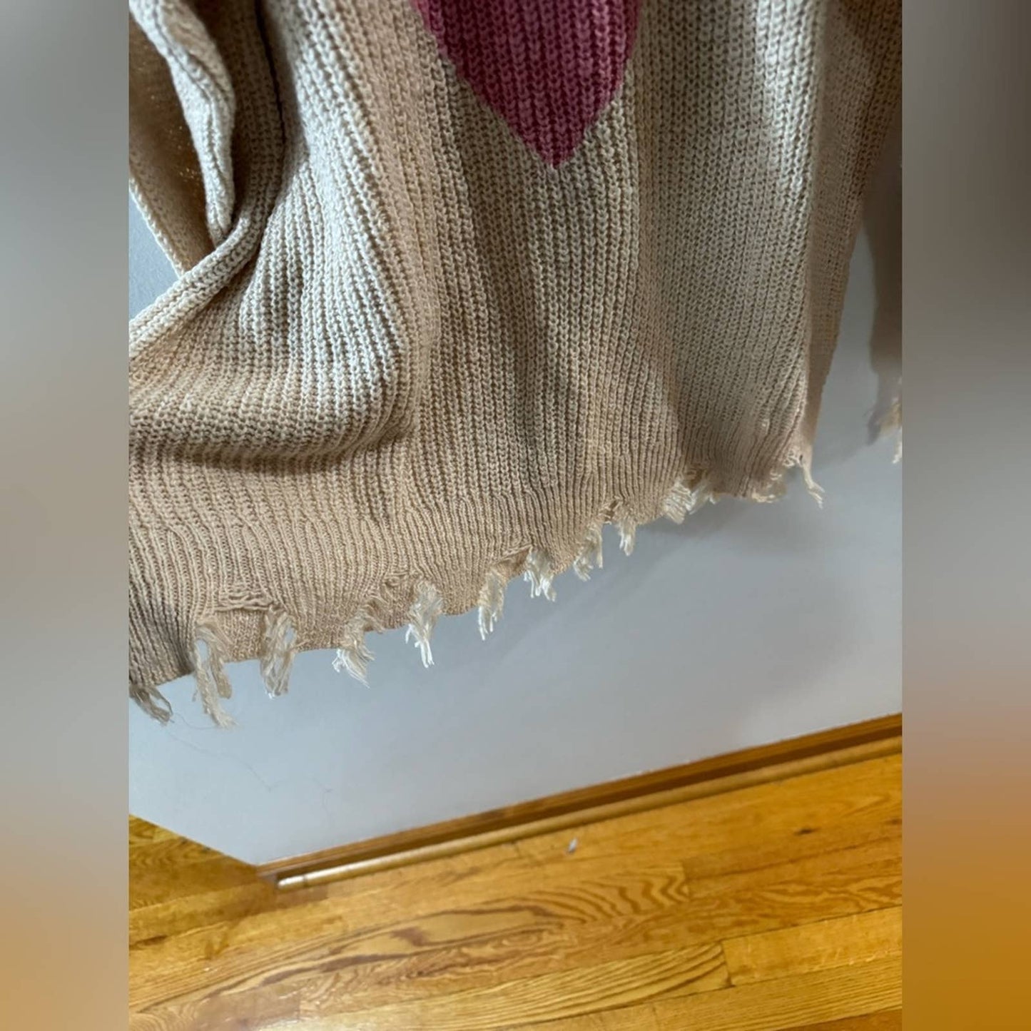 NWT LG CATO Heart Distressed Sweater